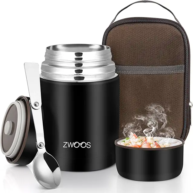ZWOOS Boîte Repas Isotherme 800ml avec Sac et Cuillère - Garde Chaud 12h