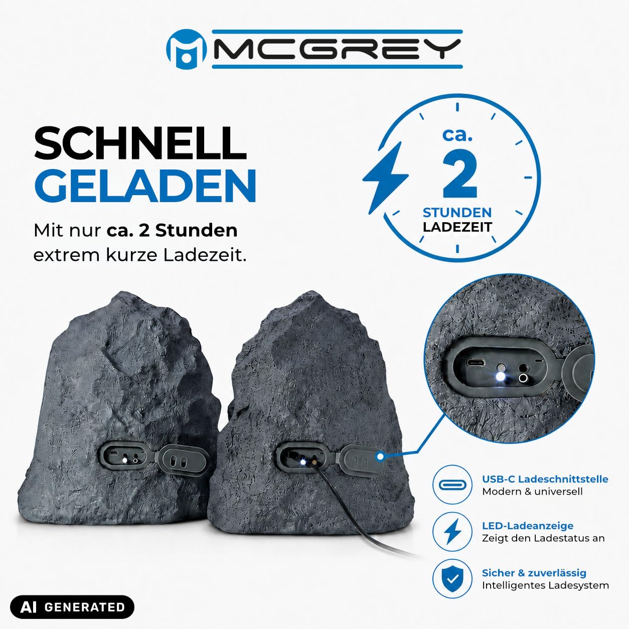 McGrey SSB-420 GY/ED Bluetooth Gartenlautsprecher Paar, Steinoptik, IPX5