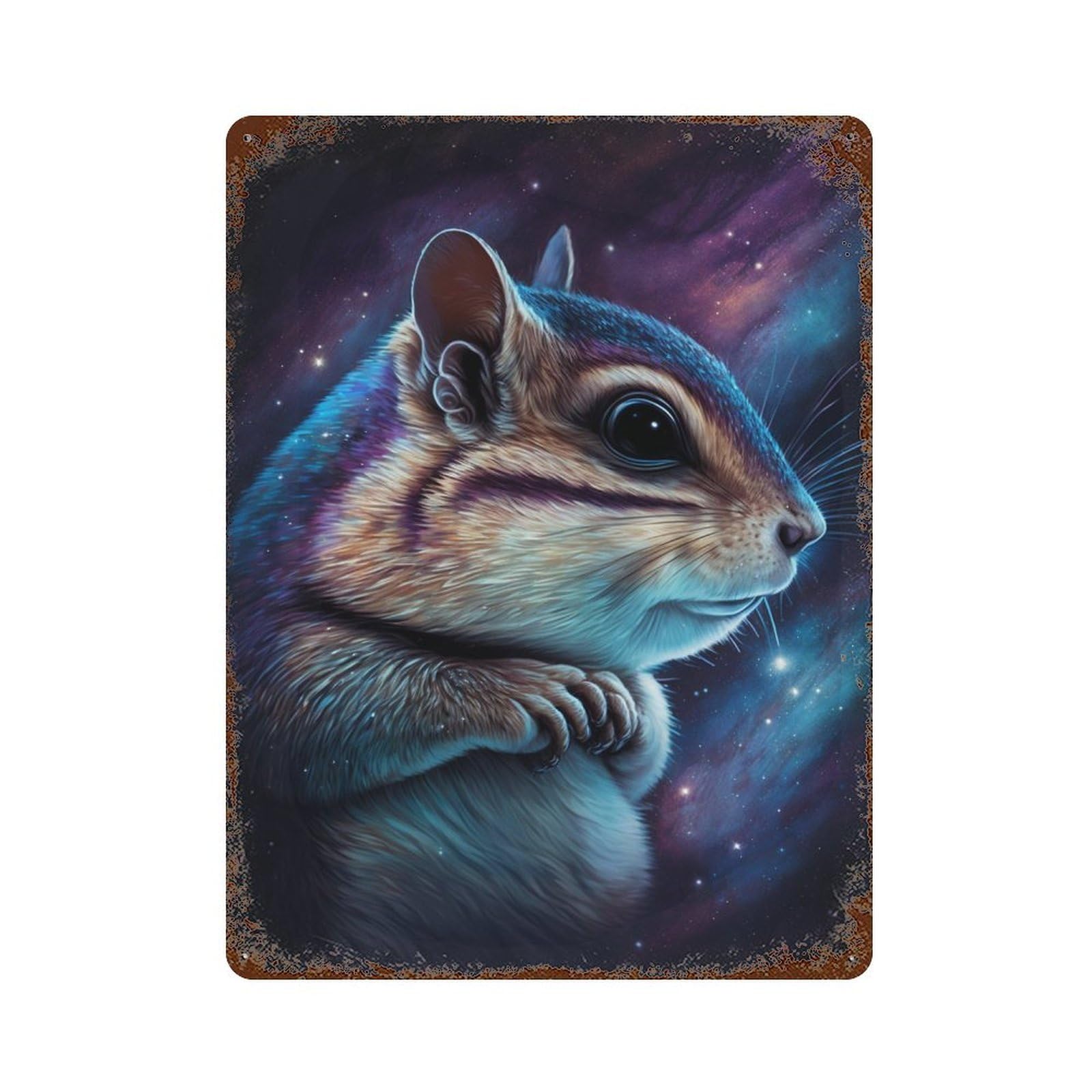 Cosmic Chipmunk Portrait-1 15.7"x11.8" Rust Effect Tin Sign, Vintage Wall Decor for Farmhouse, Kitchen And Entryway Decor