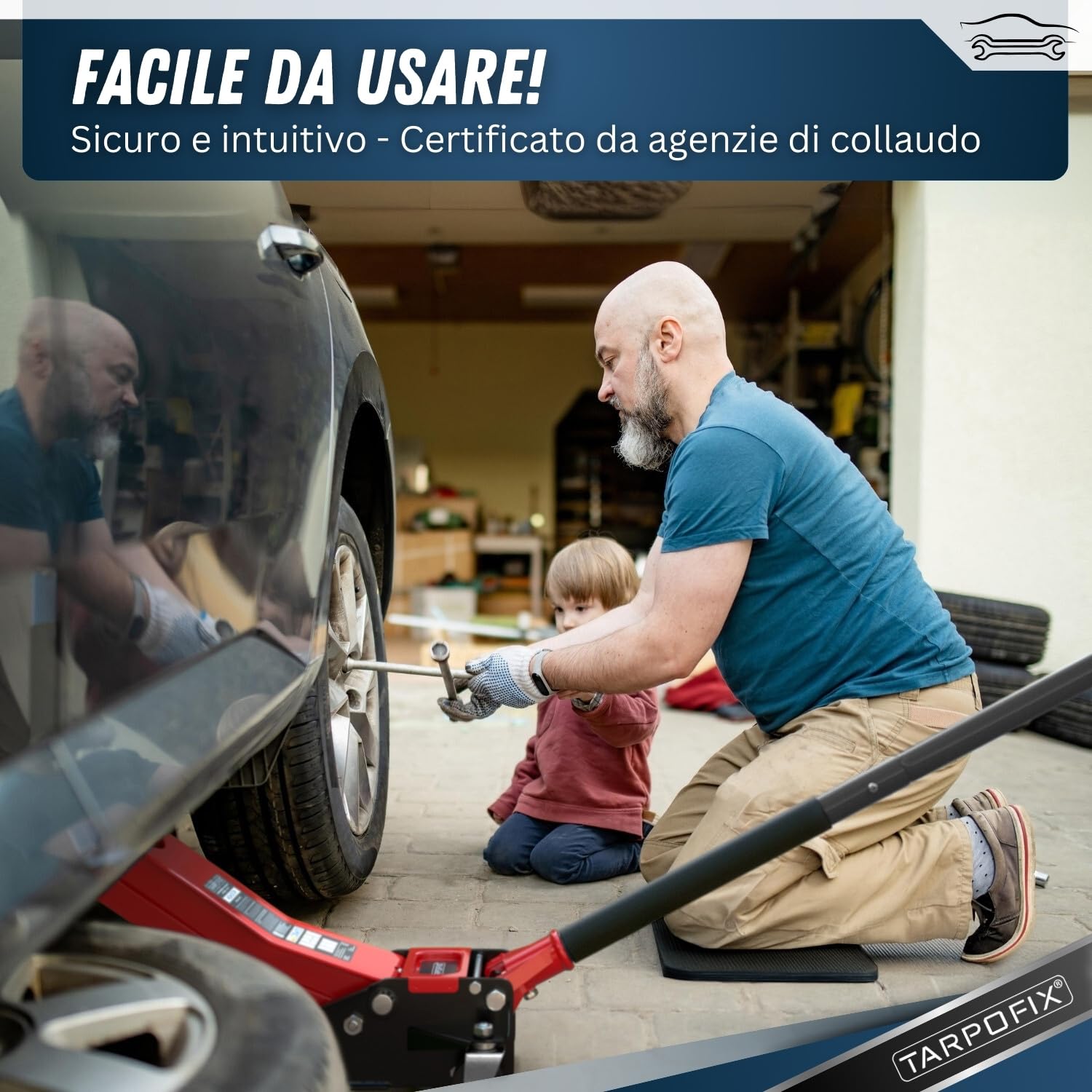 Tarpofix® Cric Idraulico per Auto 3t (85-475mm) | Sollevatore Auto Professionale con Doppio Cilindro | Ideale per SUV & Veicoli Ribassati