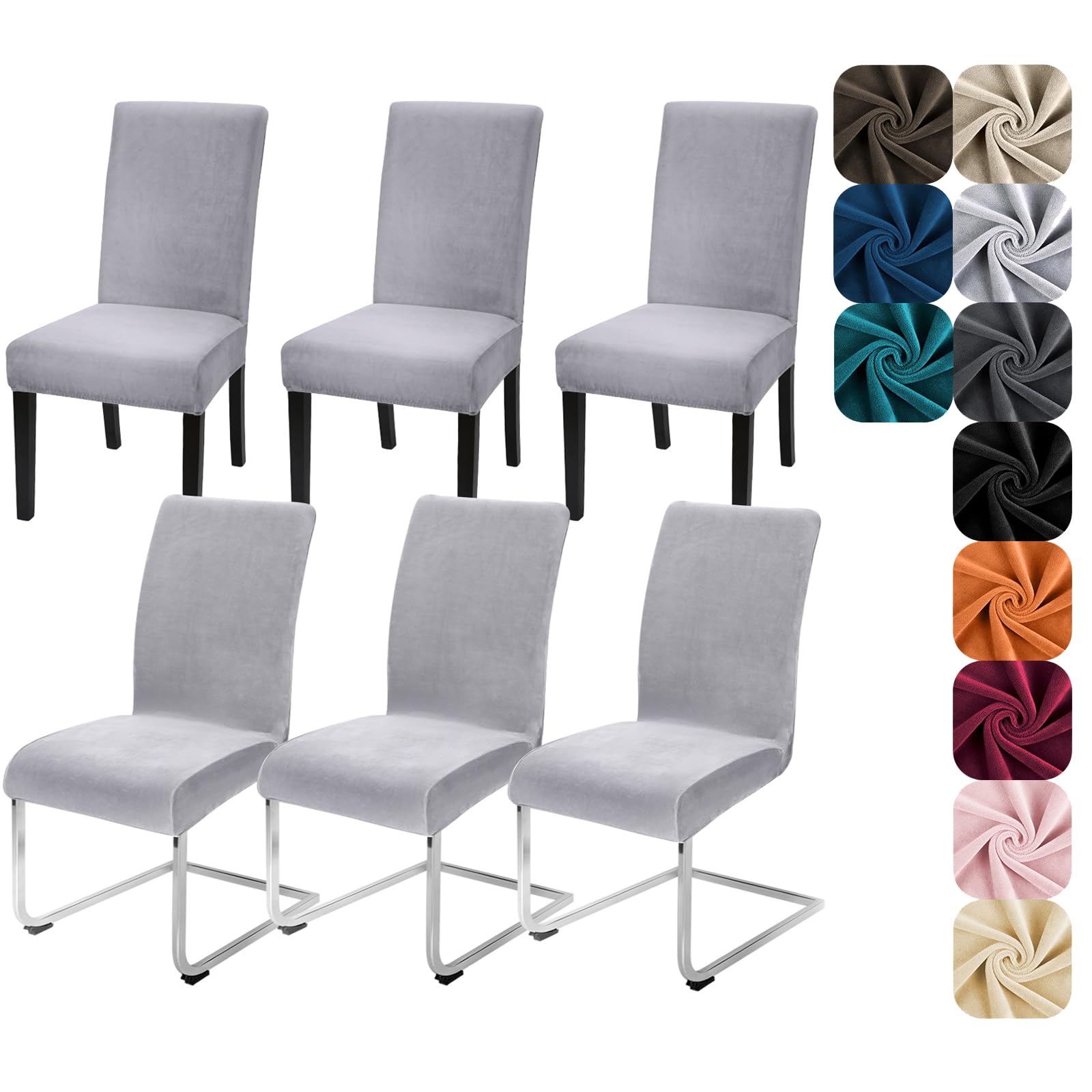 Alishomtll Ensemble de housses de chaise de salle à manger de 6 pièces Housses de chaise extensibles en velours pour chaises de salle à manger Housses de chaise amovibles élastiques Protège-chaises