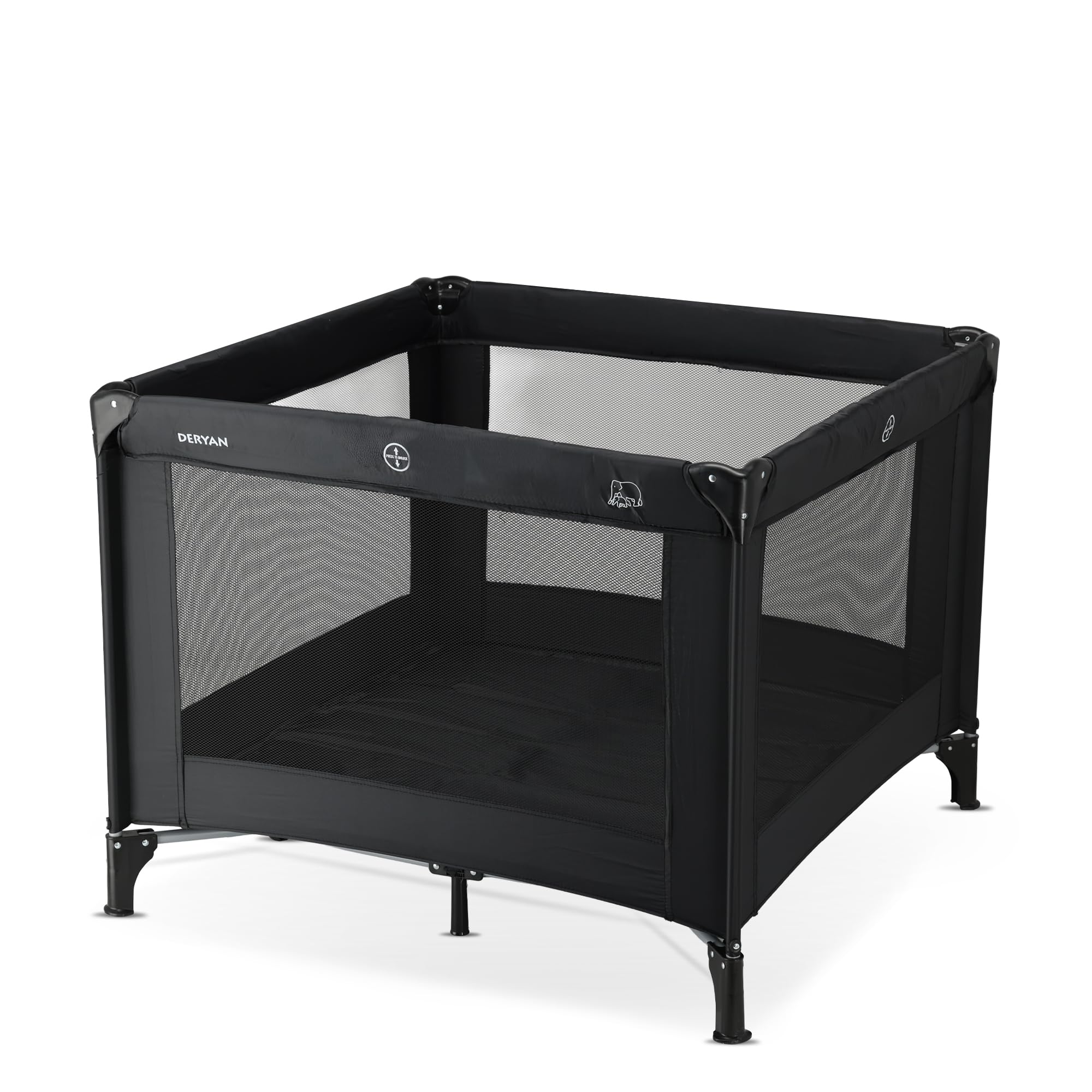 Deryan Lit Parapluie Bébé avec Matelas Inclus, 0-5 Ans (0-20 kg), Léger 4 kg, Grand Matelas, Ouverture Latérale, Design Pliable, Sac de Transport Inclus, 100 x 100 cm (Noir)