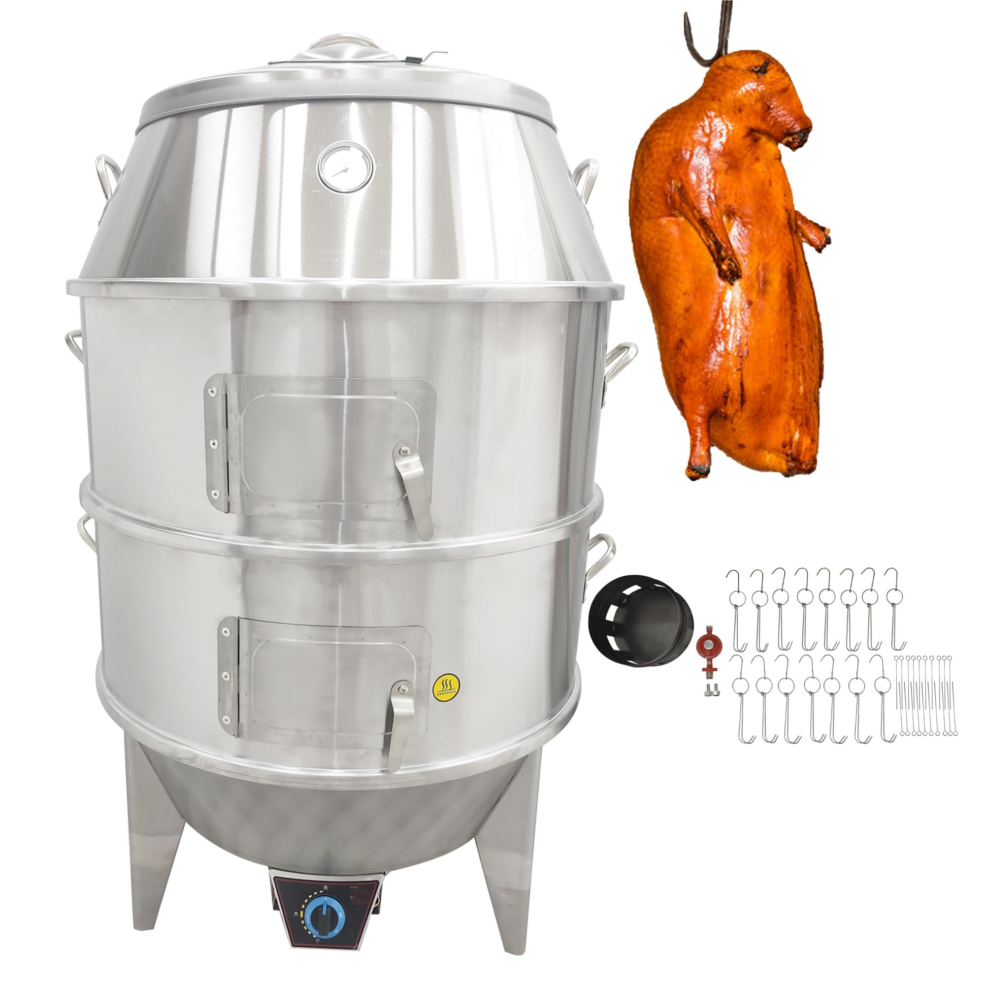 HQHAOTWU Commercial LPG Roast Duck Oven Stainless Steel Large Capacity Energy-Saving BBQ Roast Turkey Oven 140cm Height with Grill Nets, Duck Hooks, Observation Windows for Restaurants, Food Stalls