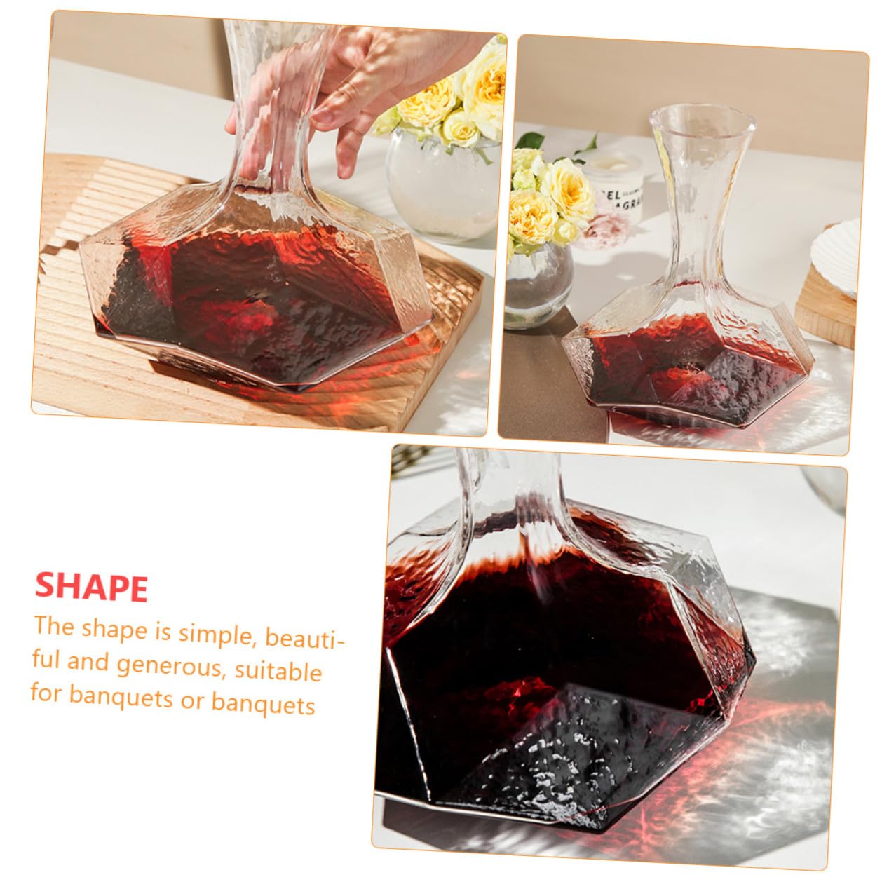 TEHAUX Decanter Stabile da Usare in Materiale Sintetico per Vino Geometrico e Tocco Confortevole Design Creativo in Bar e Ristorante