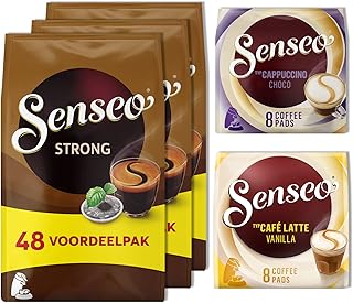 Senseo Coffee Pods Strong-Dark Roast with Winter Delight Samples - Latte Vanilla and Cappucinno Choco Compostable Pads for...