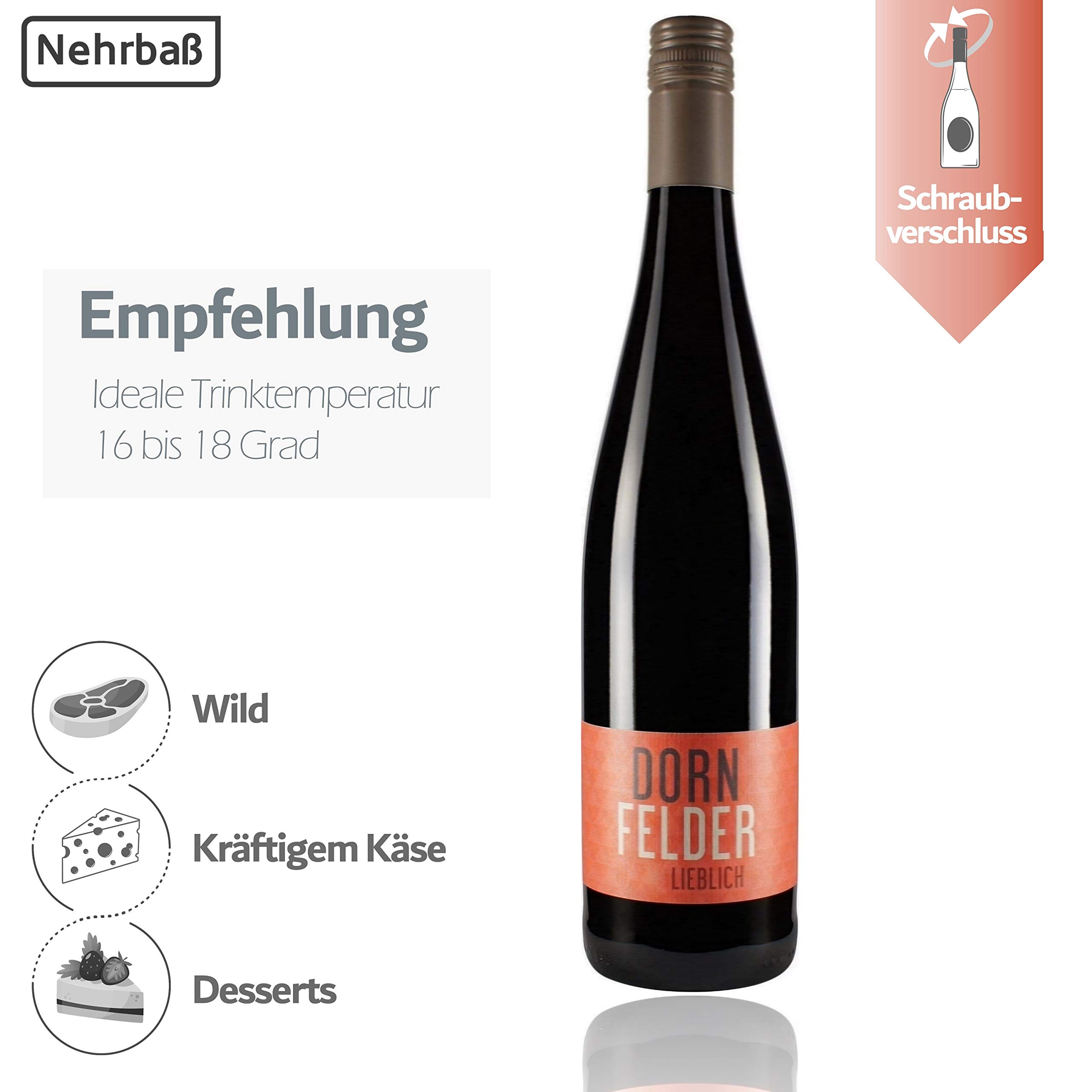 Nehrbaß - “Dornfelder 2022” - Rotwein lieblich 6 x á 0,75 Liter - Qualitätswein - Vegan - Aus Deutschland (Rheinhessen) - mit Schraubverschluss