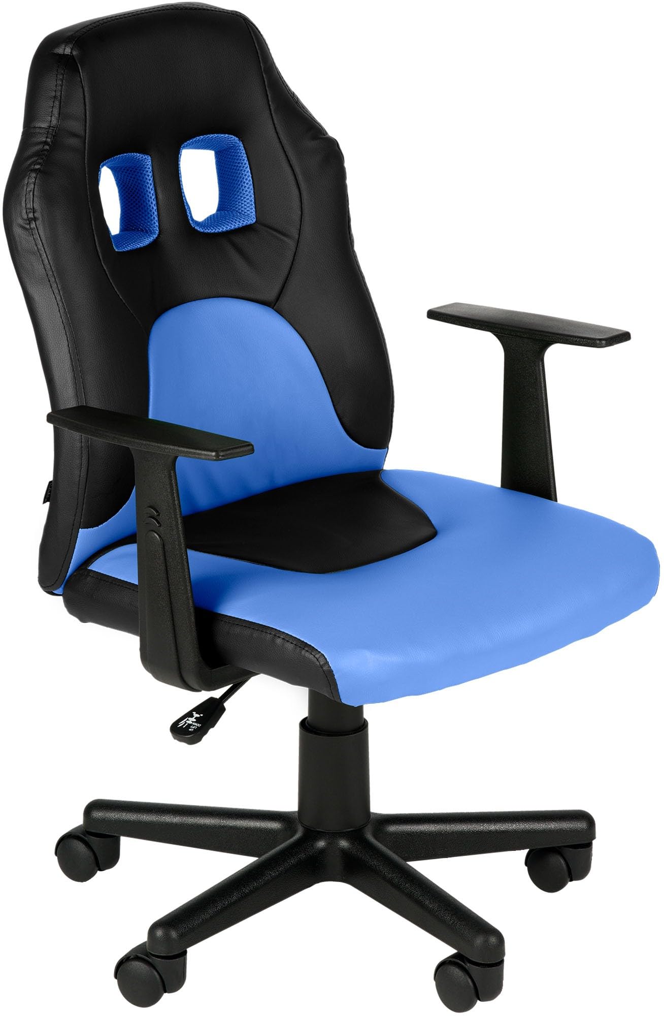 CLP Sedia ergonomica per bambini e ragazzi Fun, poltrona regolabile in altezza con rivestimento in ecopelle, braccioli rimovibili, Colore:nero/blu