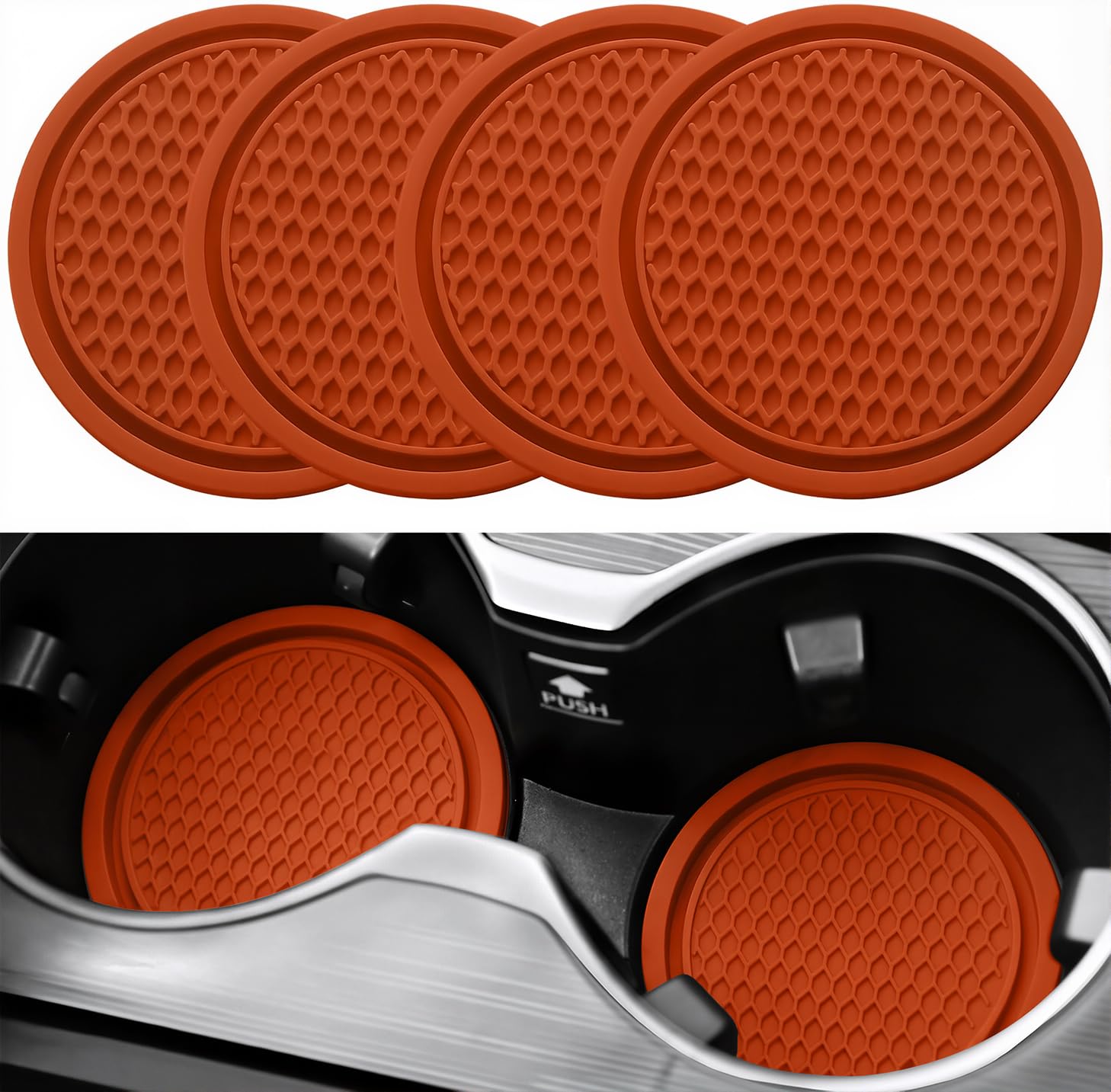 SINGARO Car Cup Coaster, 4PCS Universal Non-Slip Cup Holders Embedded in Ornaments Coaster, Car Interior Accessories, Orange