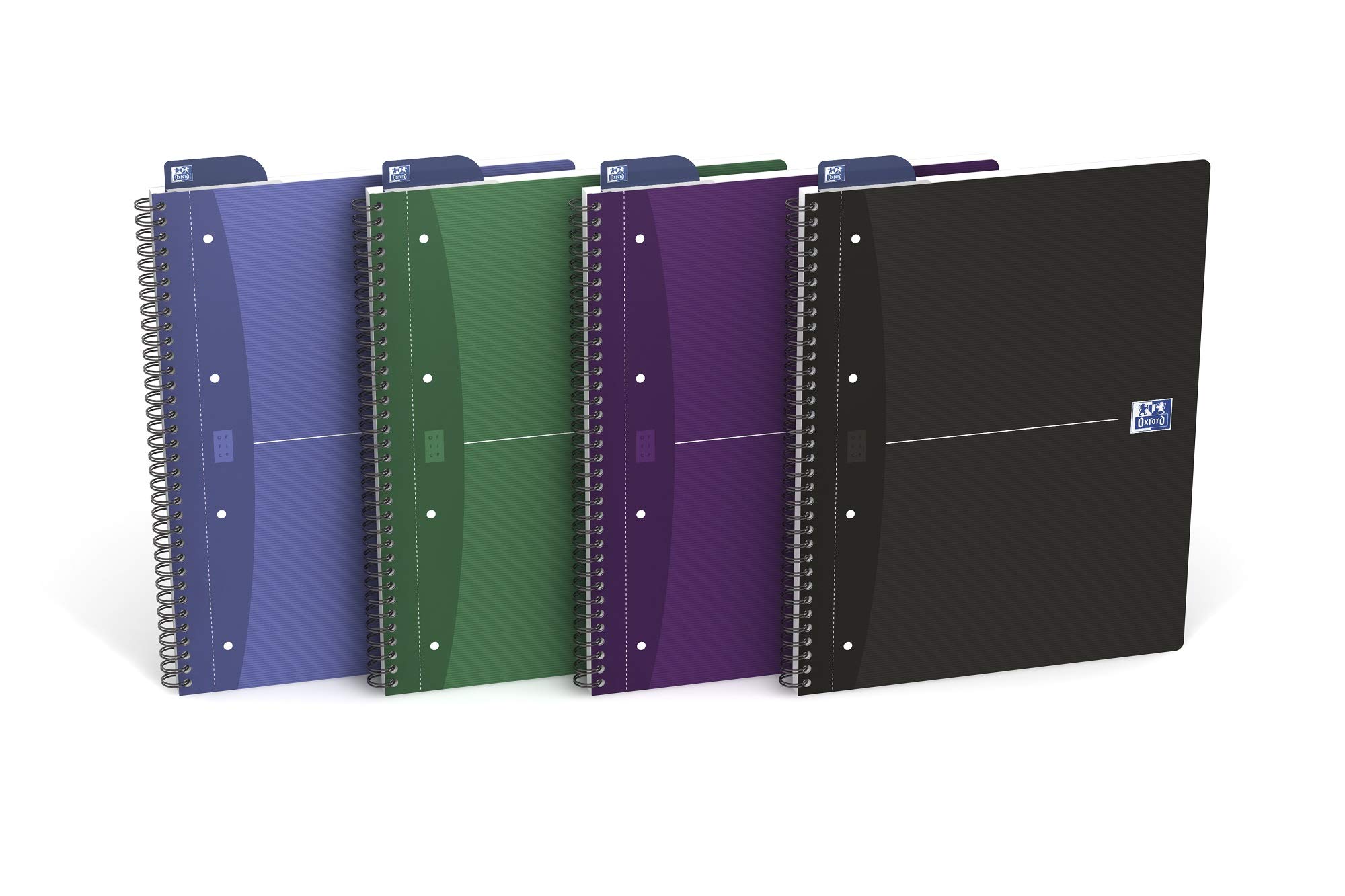 Oxford Essentials Lot De 5 Cahiers A4 Petits Carreaux 180 Pages – Spirale Double, Couverture Souple Noire, Papier Optik Anti-Traversée