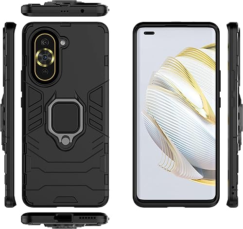 Funda compatible con Huawei Nova 10 Pro, compatible con Huawei Nova 10 Pro GLA-AL00 GLA-LX1, soporte de anillo 2 en 1, color negro