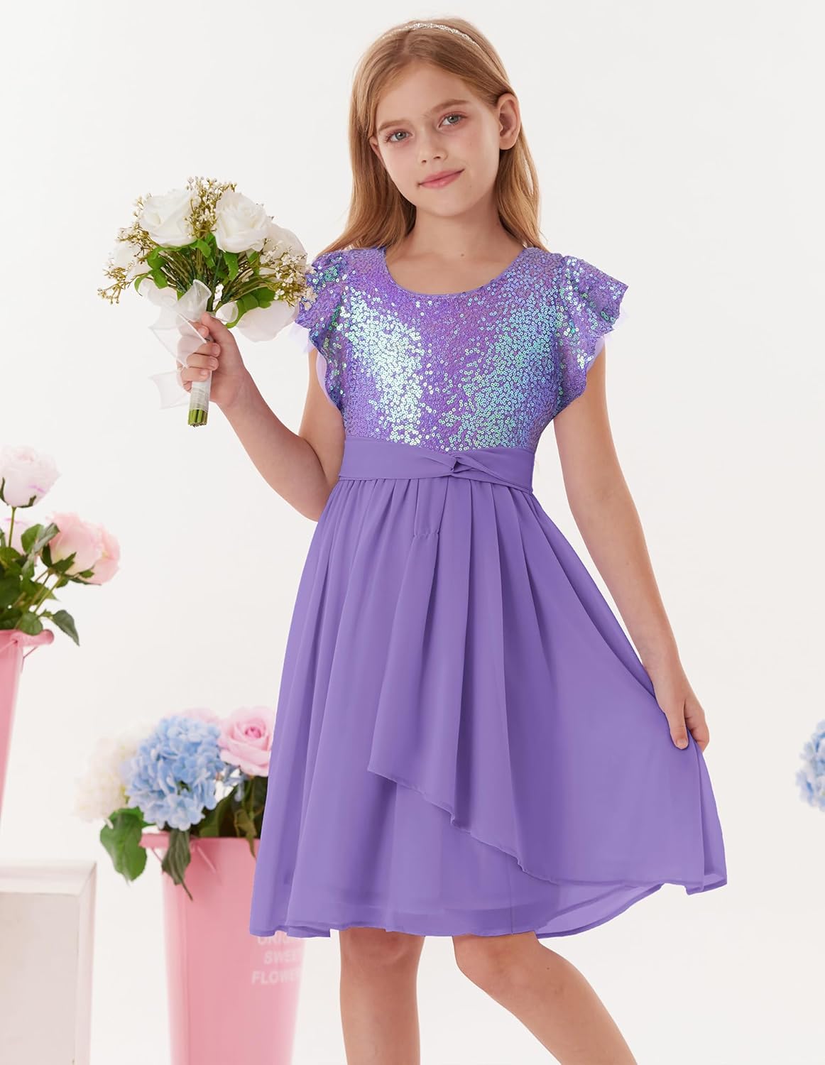 GRACE KARIN Girls Sequin Dress Party Birthday Prom Formal Fancy Midi Dress 5-12 Years - Image 2