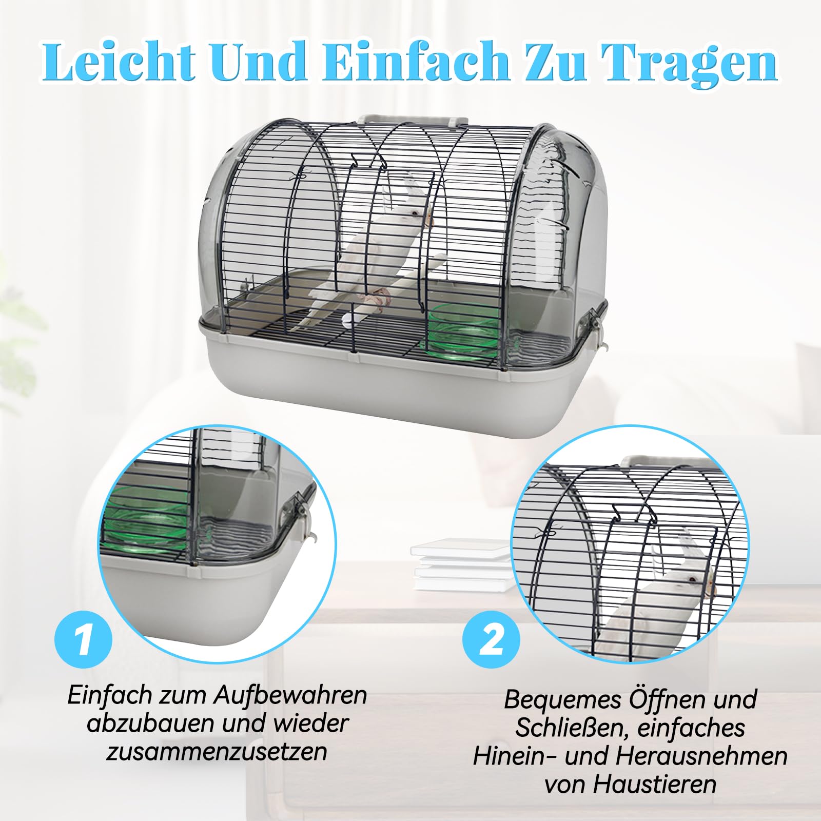 Colcolo Leichter Vogelträger-Transportkäfig mit Ständer, Leichter Vogelkäfig, Villa, Vogelkäfig für Papageien, kleine Vögel, Wellensittiche, Grau