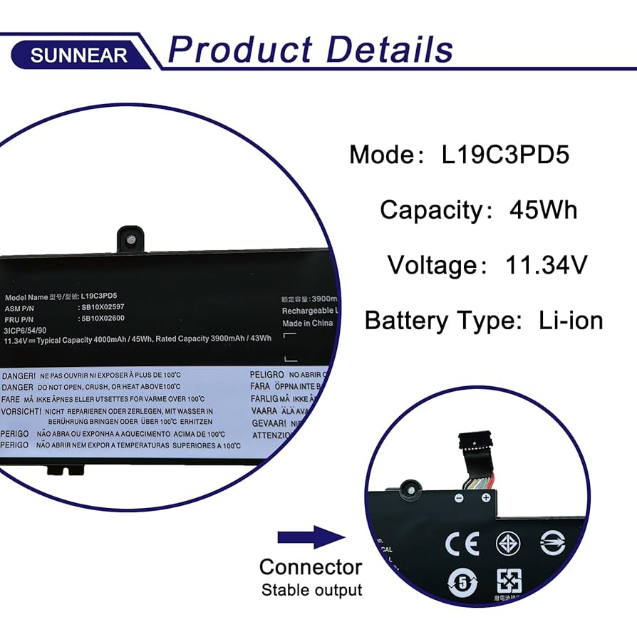 Amazon.com: SUNNEAR L19C3PD5 Laptop Battery Compatible with
