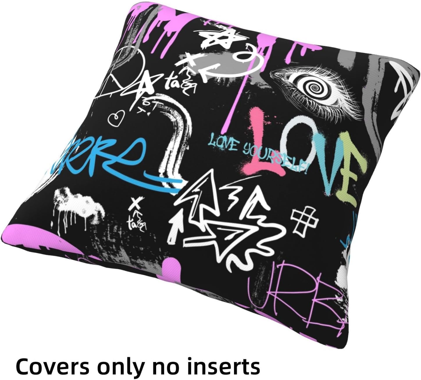 Graffiti Art Throw Pillow Cover Colorful Graffiti Cushion Covers Zipper Square Pillowcase Decor 18x18 Inches