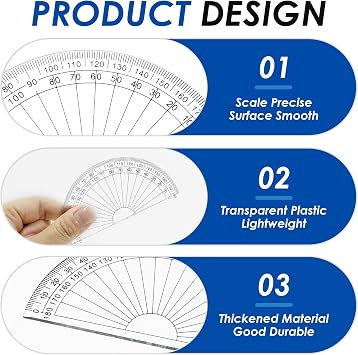 Protractor Set 3pcs,180° Clear Plastic Angle Measurement Tool,for Students, Teachers, Engineers,and Designers,Lightweight and Transparent Design for Easy Reading,Accurate Angle Measurement(10.2cm)