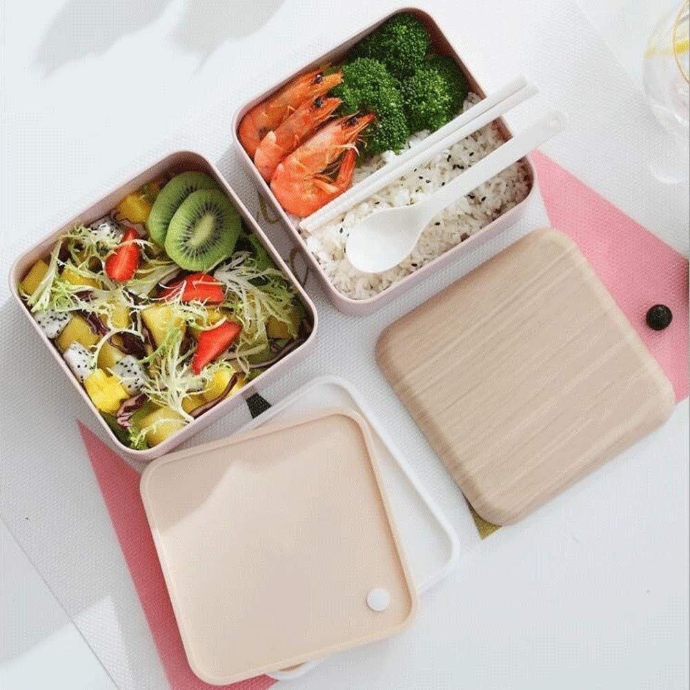JINGYAN Boîte à bento Bento Lunch Box Micro-ondes double couche Boîte à lunch étanche en bois de style Bento Lunch Box en bois brun Lunchbox Sushi Container alimentaire