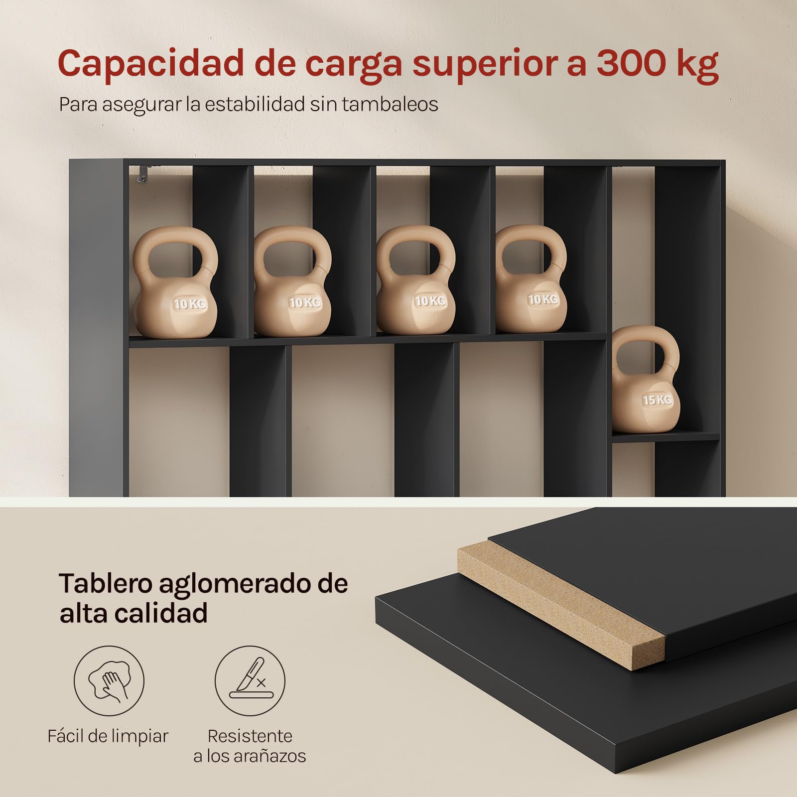 WOLTU Librería para Libros, Estantería Almacenamiento de 13 Cubos en 3 Tamaño, Biblioteca Separador de Espacios, Colocación Vertical y Horizontal, para Estudio u Oficina,109x24x101 cm, Negro