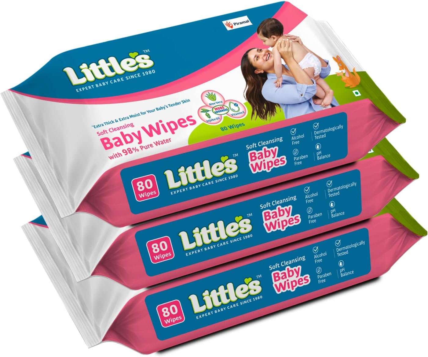 Little's Soft Cleansing Baby Wipes (Pack of 3, 80 Wipes)