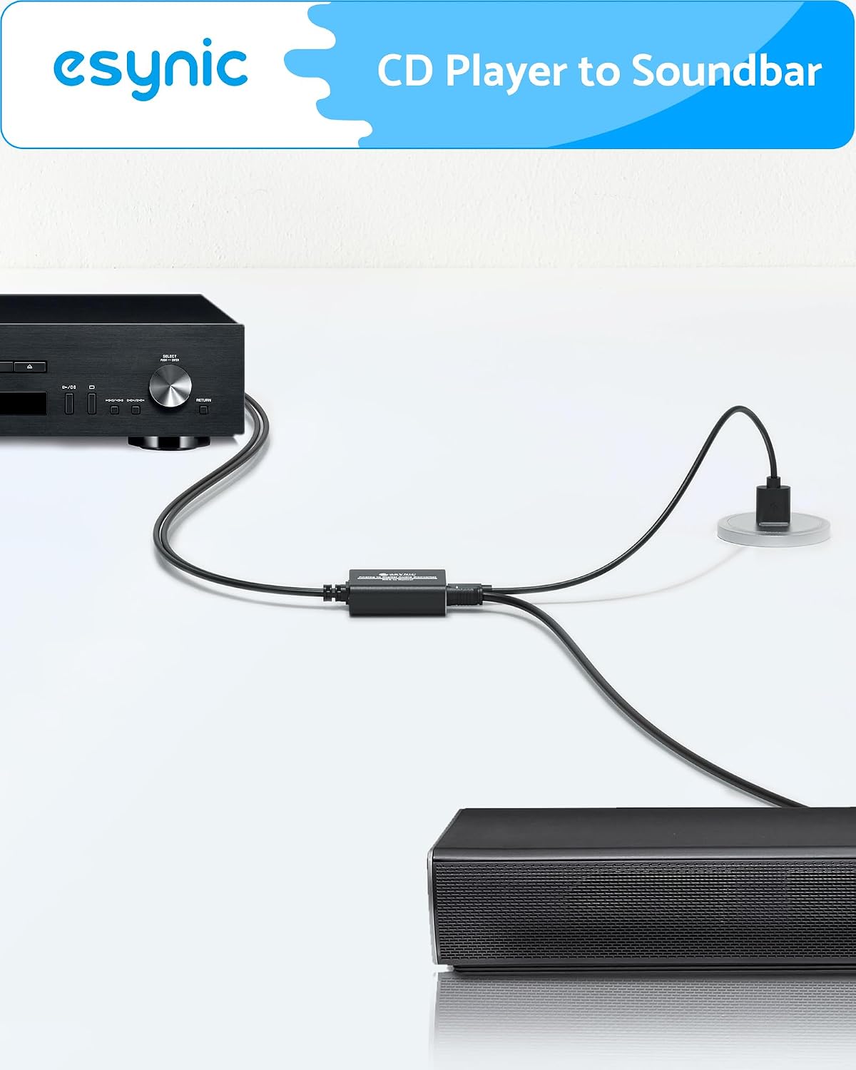 eSynic Professional 7ft Long RCA to Optical Audio Converter | Built-in ADC Analog to Digital Audio Chip-Easy to Setup-USB Power-for CD Player to Optical Soundbar-Not Bi-Directional