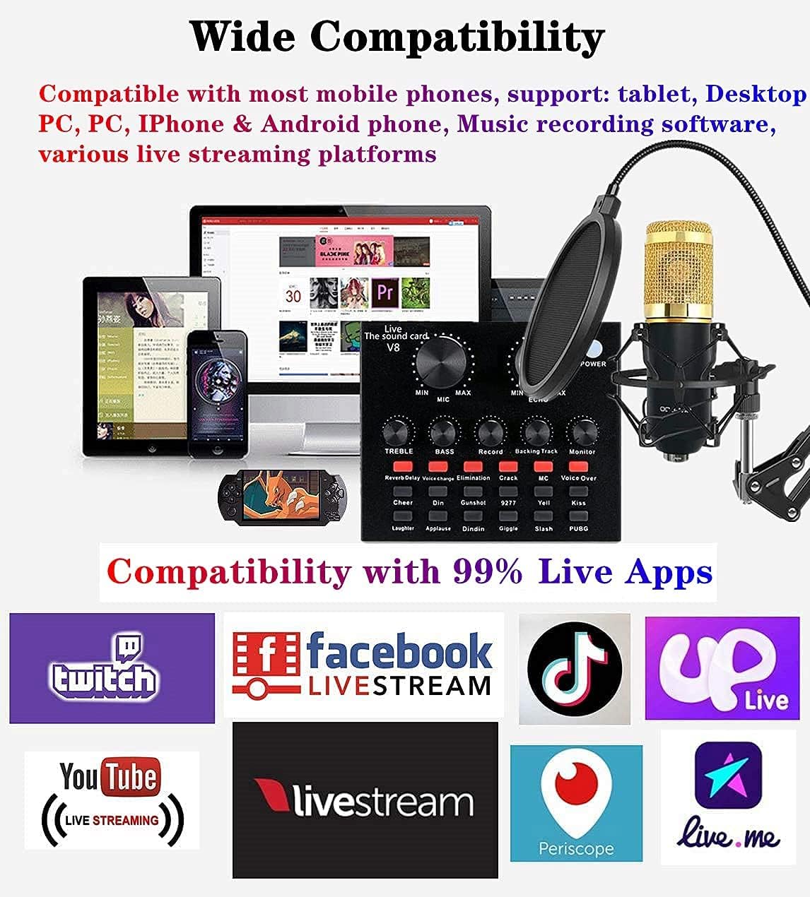 SKYJUNS Podcast Equipment Bundle, BM-800 Podcast Microphone bundle with v8 Sound Card, XLR, Condenser Studio Microphonefor Laptop Computer Vlog Living Broadcast Live Streaming YouTube TikTok