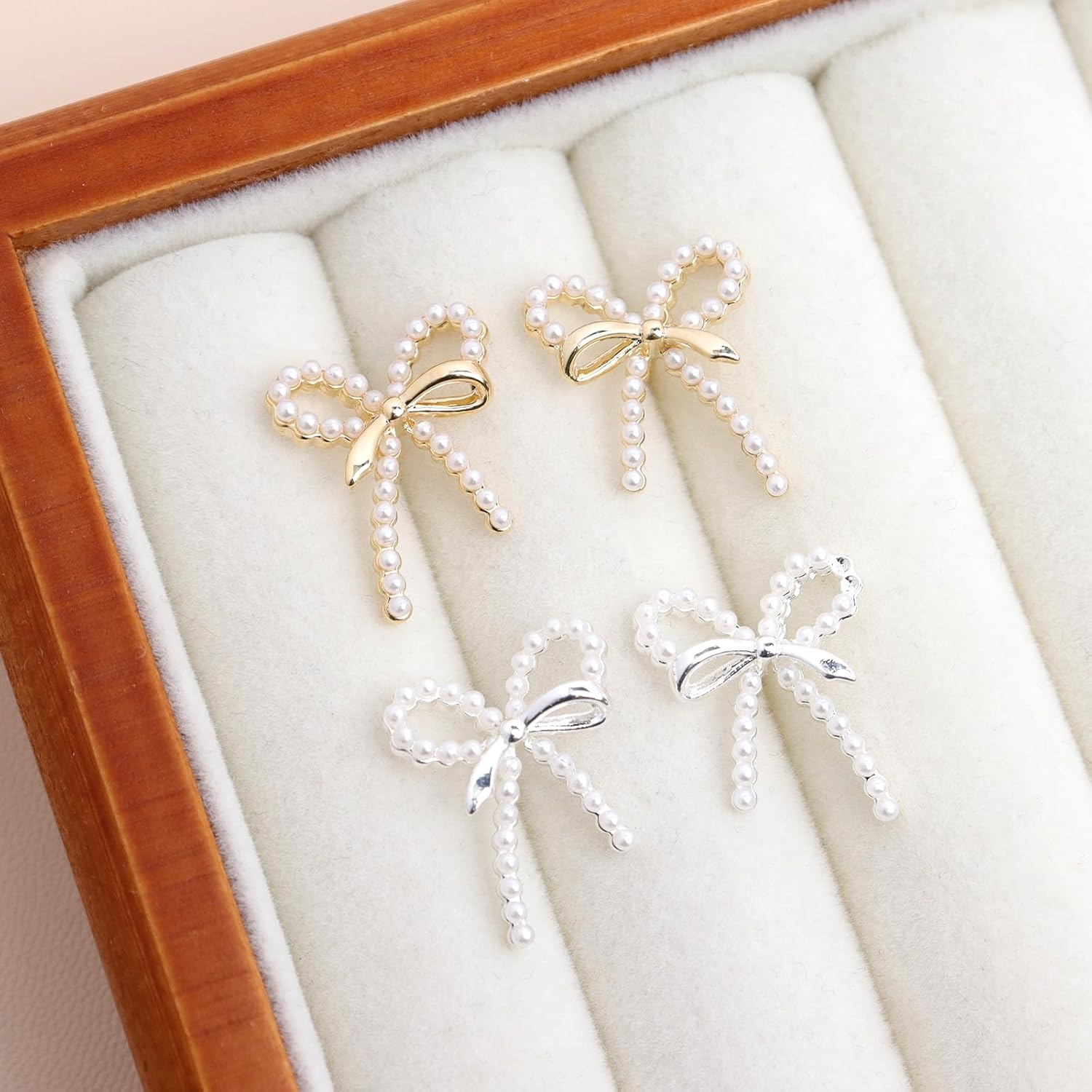 Jean Beau Bow Pearl Stud Earrings for Women, Trendy Dainty Earring Wedding Prom Christmas Fashion Accessories Jewelry Gift - Image 7