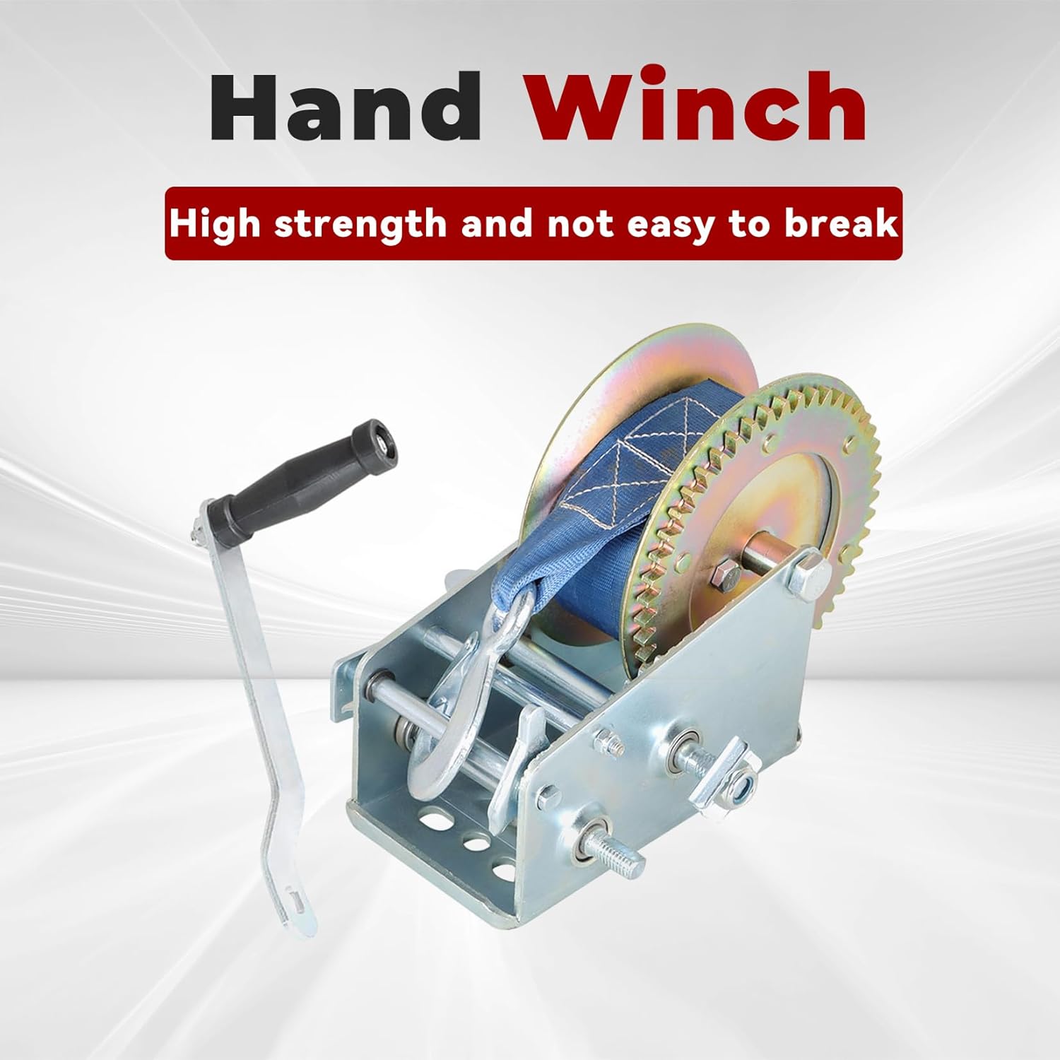 findmall Heavy Duty Hand Winch 3500lbs Hand Crank Strap Gear with 10m (32ft) Strap Manual Operated Two-Way Ratchet Boat Trailer Marine