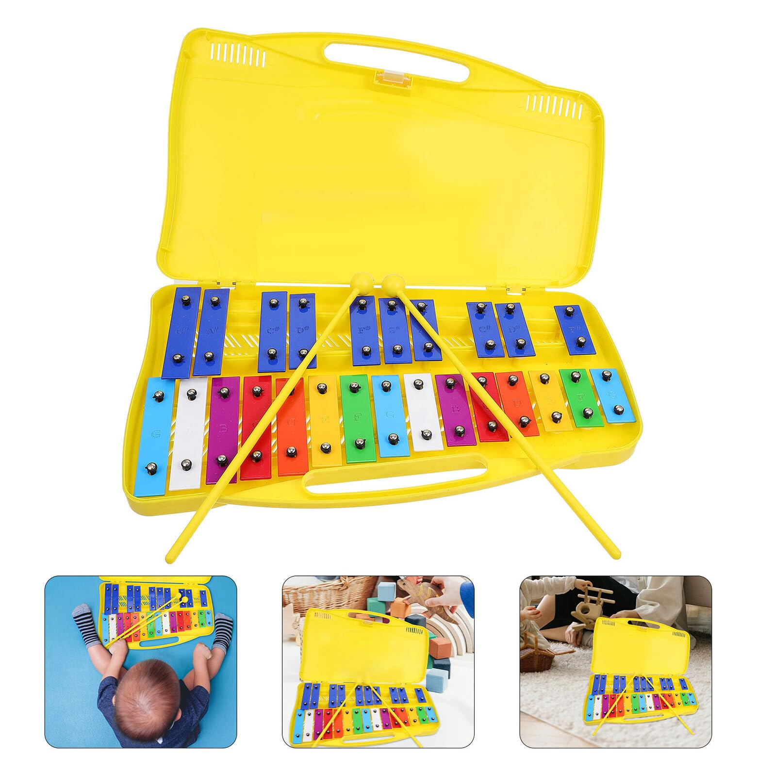 Ipetboom Strumento Orff Metallofono 25 Note Con Percussione a Piastra Per Ragazzo Ragazza Set Educativo Musicale Per Sviluppo Uditivo e Coordinazione Occhio-mano Con Custodia Gialla