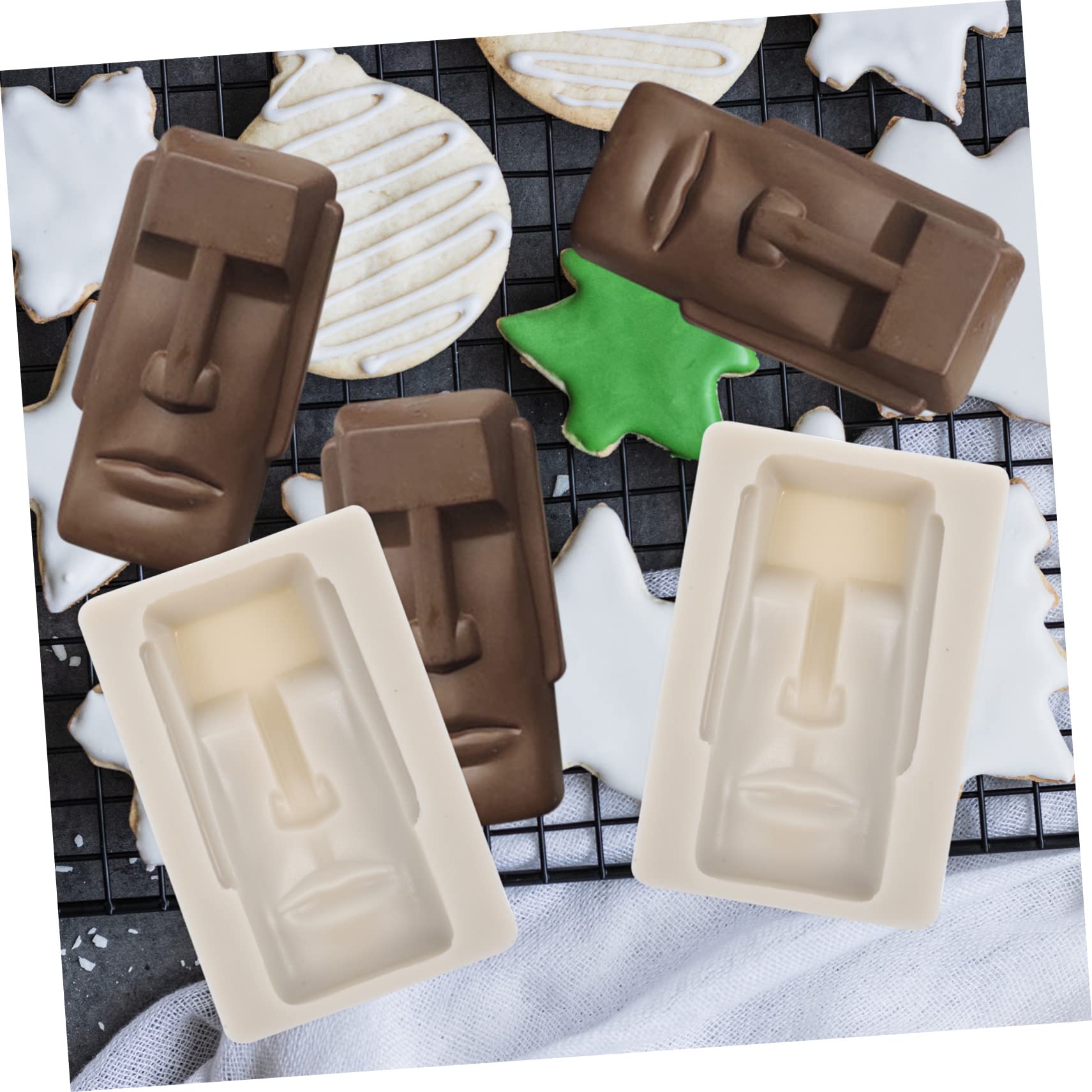 ABOOFAN 4 pièces Moule à Chocolat Silicone Moai Flexible et Moule DIY pour Pâtisserie et Design Original pour Décoration de Gâteaux Facile à Démouler et Nettoyer