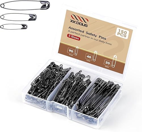Miniatura 5 de XKDOUS Alfileres de seguridad – 150 unidades de varios tamaños 6 colores a granel – pequeños y grandes resistentes para ropa, costura, manualidades