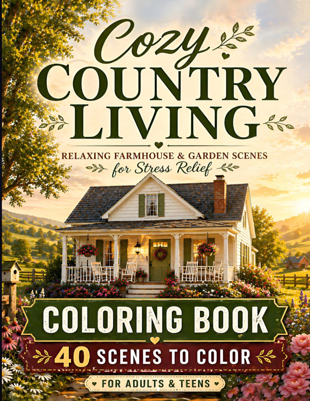 Cozy Countryside Living: Relaxing Farmhouse & Garden Scenes for Stress Relief (Cozy Haven Press Coloring Books)