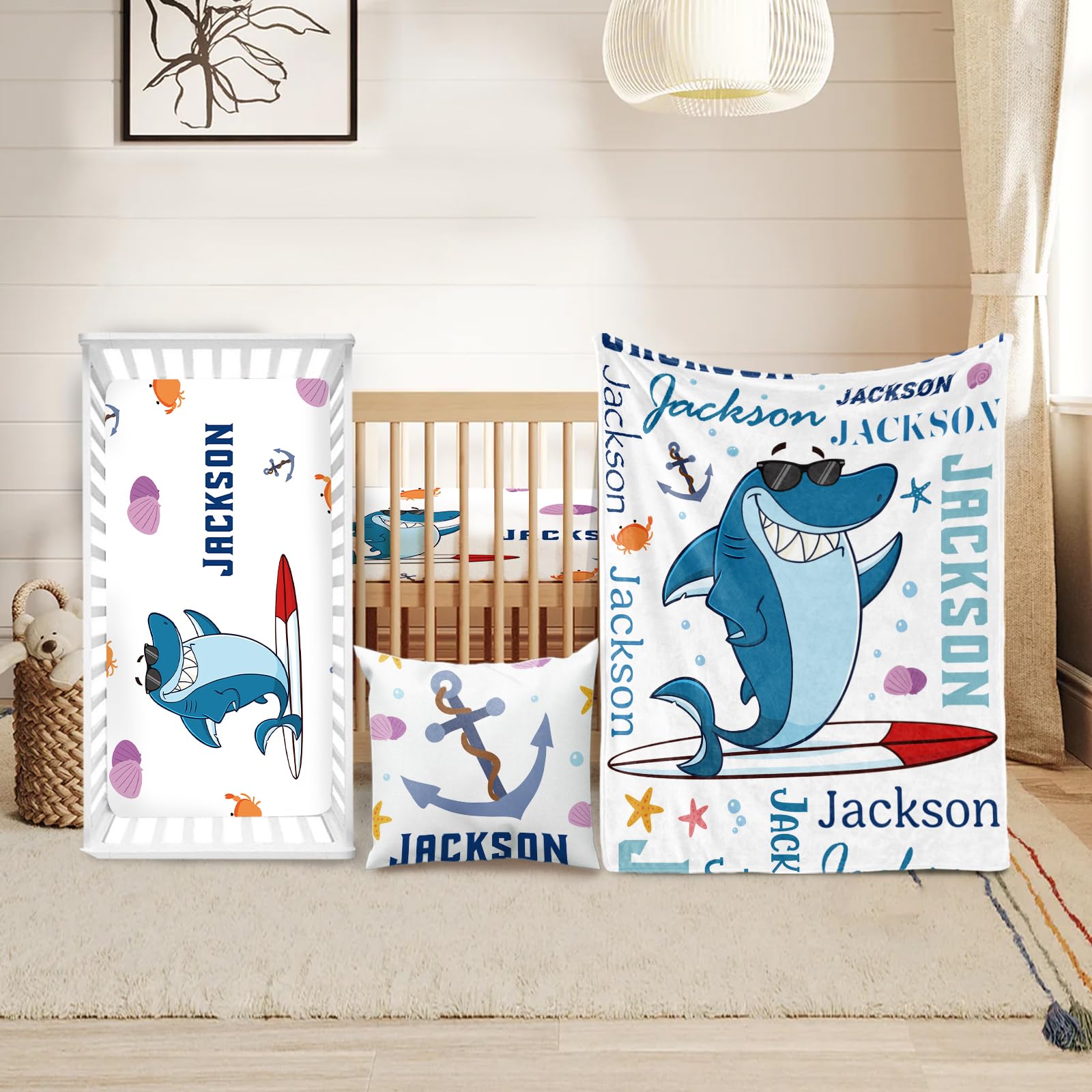 Custom Crib Bedding Set for Boys Gift Marine Animals Design Color19