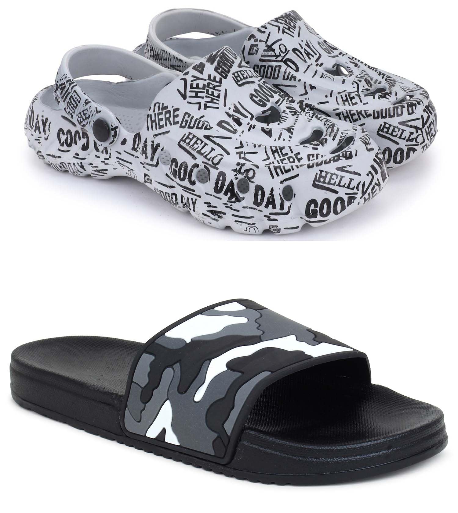 pampy angel Combo Pack of 2 Slipper/Flip Flops/Slides/Clogs/Sandals for Men (Cl-Guday Vs Military & Shimla)-picture-58