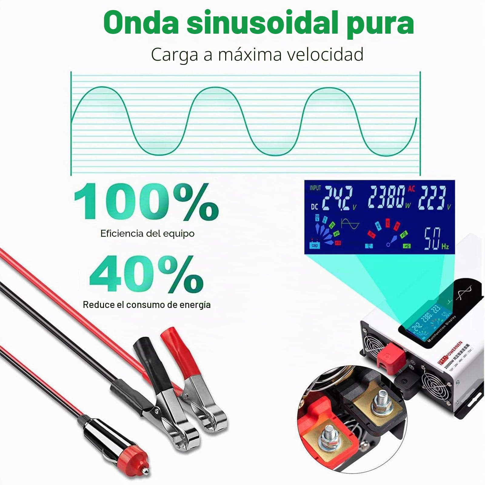 Inversor de Corriente de Onda sinusoidal Pura de 5000 W, convertidor de Voltaje de 12 V, 24 V, 48 V, 60 V, 72 V CC a 110 V 220 V CA con Pantalla LCD, para hogar/RV/camión/Camping,72V5000W