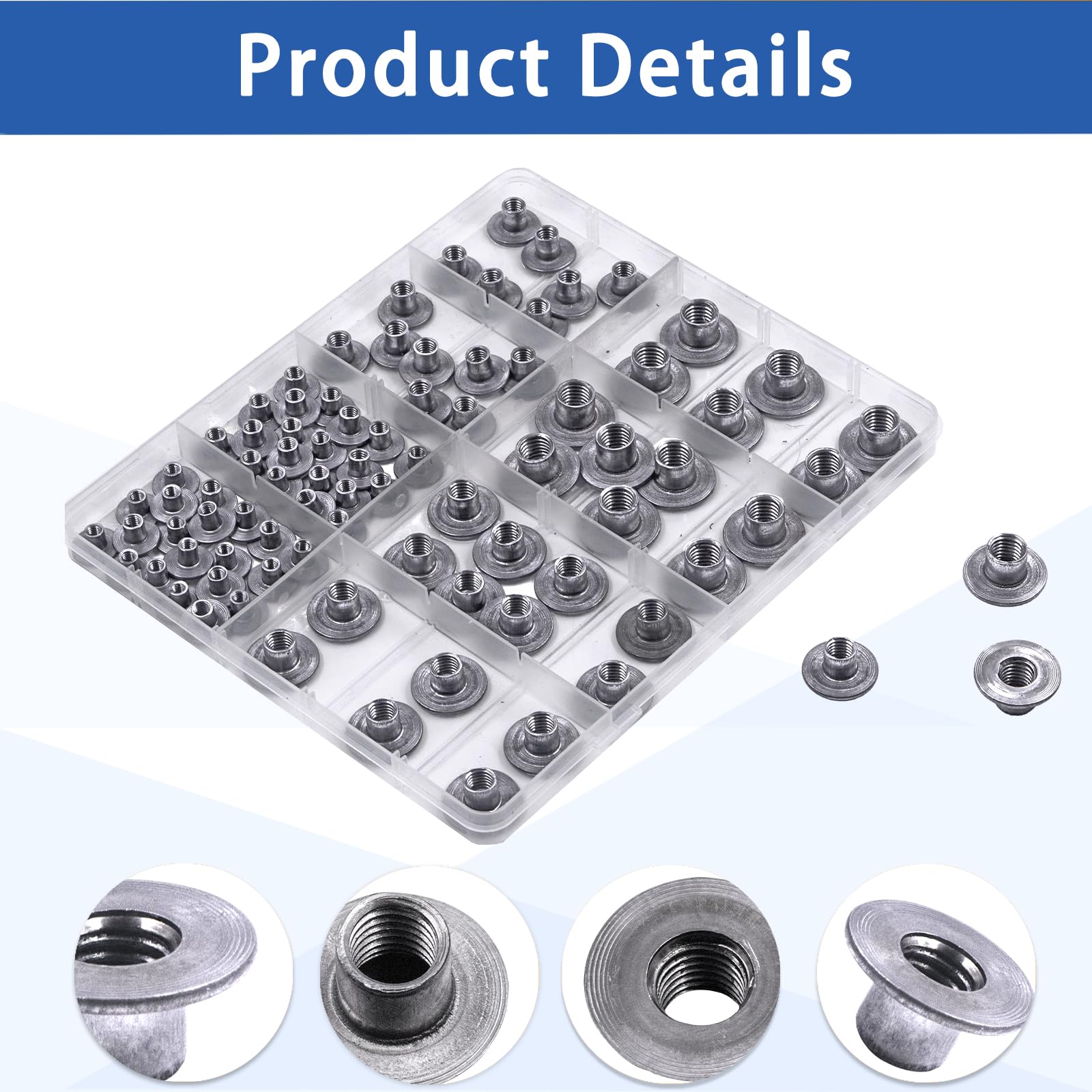Glarks 85 pièces M4, M6, M8, M10 - Écrous à base ronde - En acier au carbone - Matériel de montage à rainure en T - Fixation à travers le trou - Insert femelle