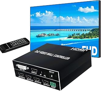 RIJER 2x2 HDMI Video Wall Controller, HDMI & DVI Support 4K Input TV Wall Controller,1080P Output TV Wall Processor, IR Remote & RS232 Control,180 Degree Rotate 1x2,1x3,1x4,2x2,2x1,3x1x4x1 Video Wall
