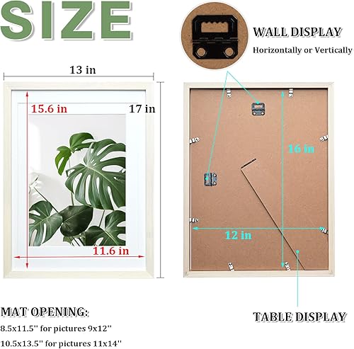 Miniatura 6 de Egofine Marcos de fotos de 12 x 16 pulgadas de madera maciza con plexiglás, para exhibir imágenes de 9 x 1211 x 14 pulgadas con paspartú o de 12 x
