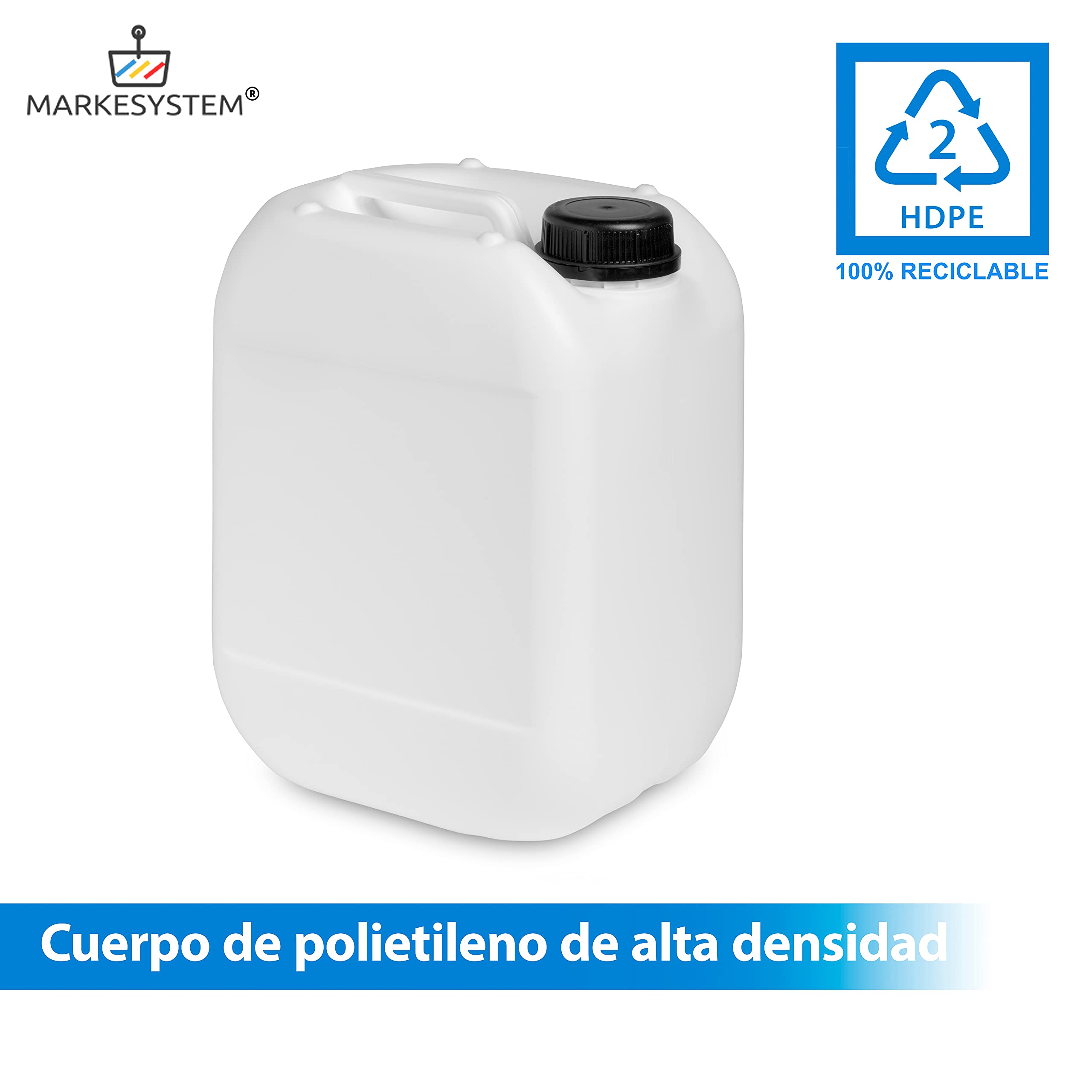 Bidon plastique HPDE (10 litres) Pack de 2 unités + Kit étiqueté - Filetage large - Homologué ADR - Empilable. Convient pour un usage alimentaire. Réservoir liquide et chimique.
