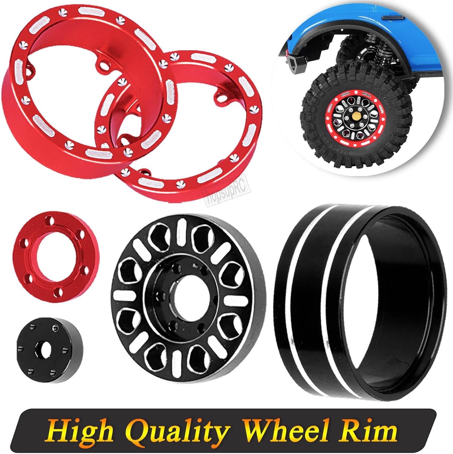 RC 1.2 Beadlock Wheel Rims Adjustable 4 Offsets Rims for 1/18 TRX4M 1/24 SCX24 RC Crawler Car,1.2 Beadlock Wheel Hub Rim Adjustable 4 Negative Offsets Rims (4pcs Black with Red)