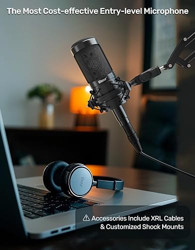 Miniatura 3 de Juego de micrófonos de condensador cardioide incluye soporte de choque dedicado y cable XLR, micrófono de podcast para computadora para cantar,