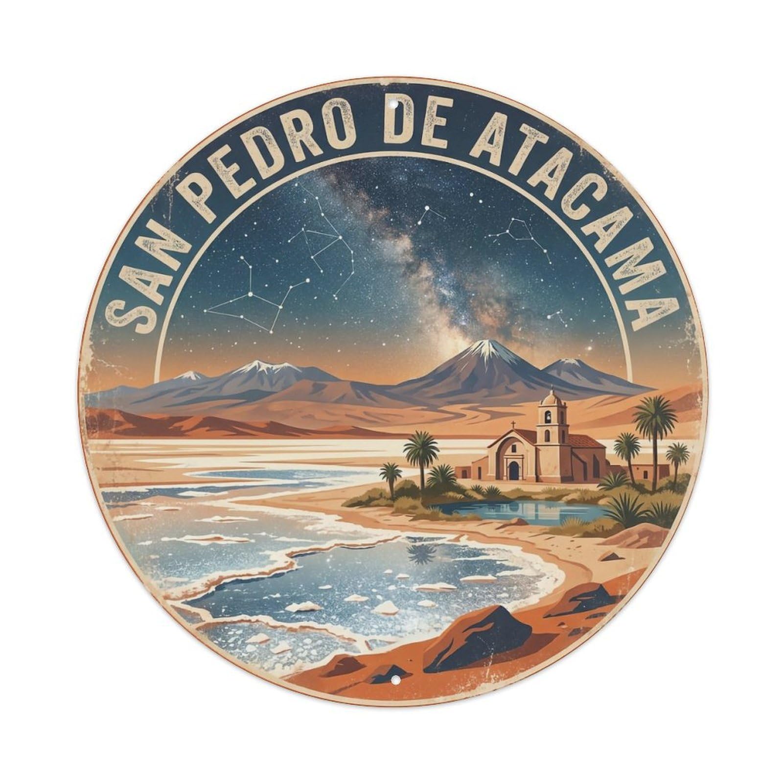 Travel Vintage Chile San Pedro Atacama Vintage Metal Tin Sign Plaque Wall Decor for Cafe, Club Bar, Office, Garden Metal Poster 8x8Inch