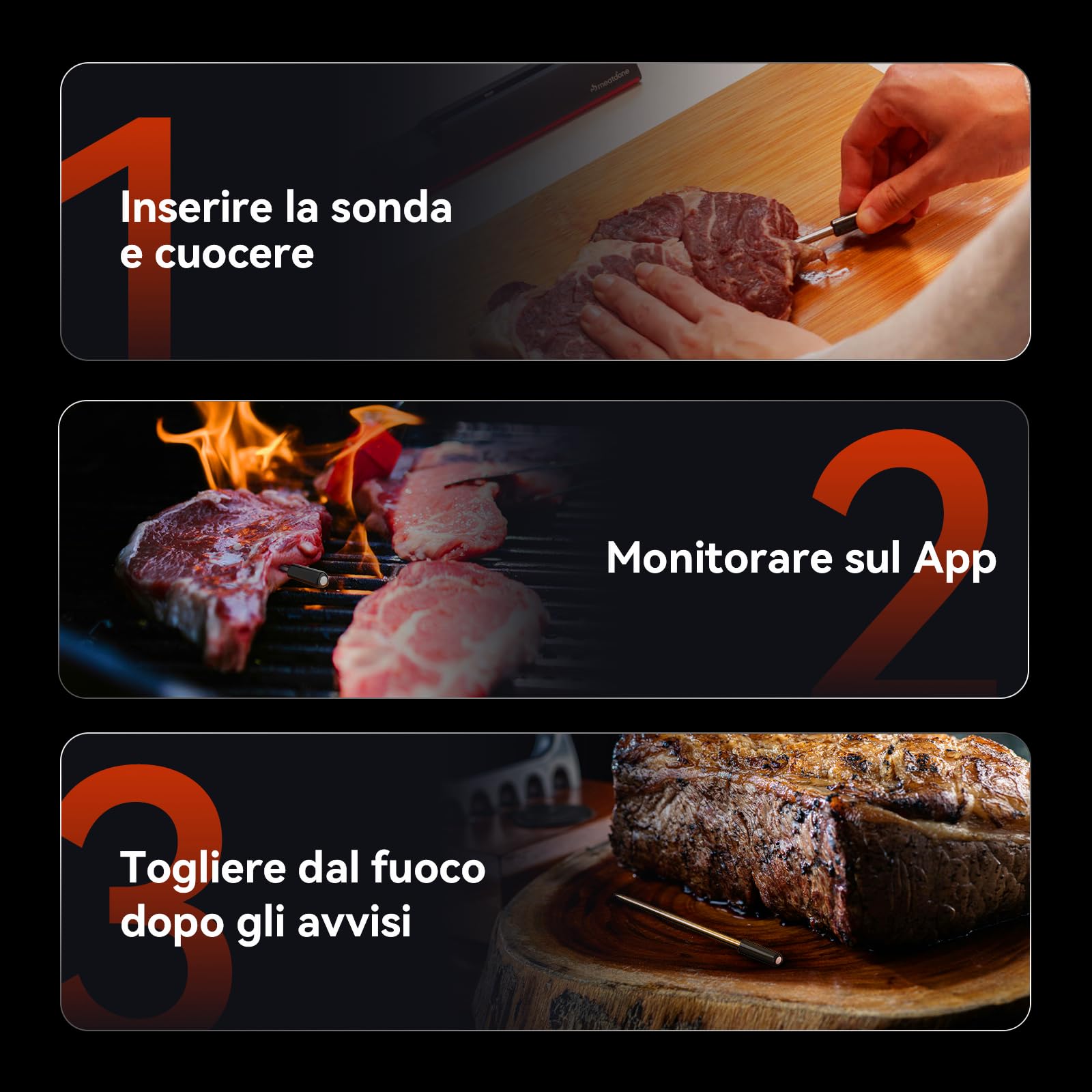 Termometro per carne Wi-Fi | Sonda wireless a lungo raggio per forno, grill, friggitrice ad aria, barbecue | Doppi sensori | IP67 impermeabile