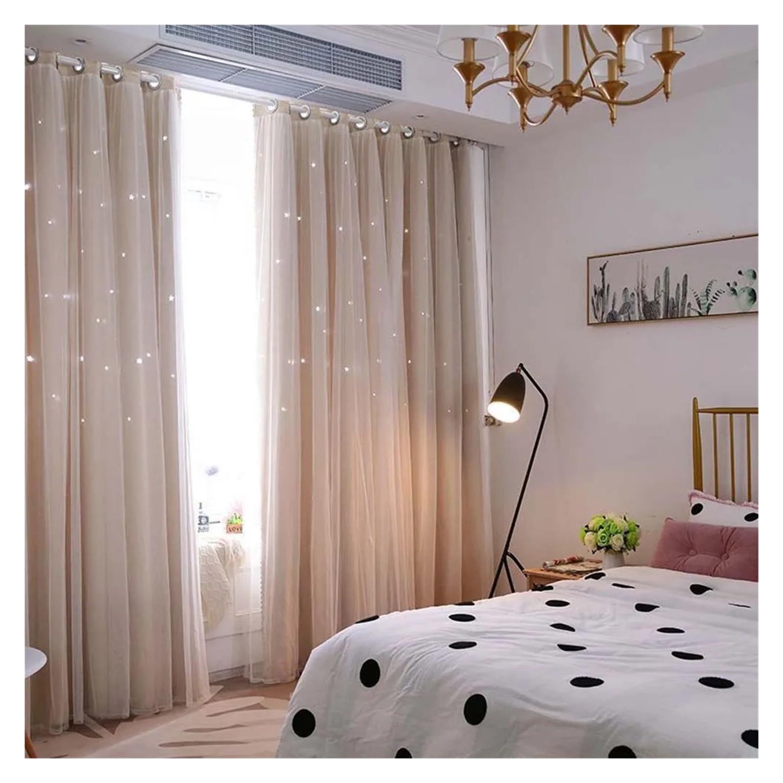Amidoudou Tende Europee A Doppio Strato Per Camera Da Letto - 1 Paio 167x228 Cm, Beige, Con Ricami E Occhielli - Oscuranti 80% - 6