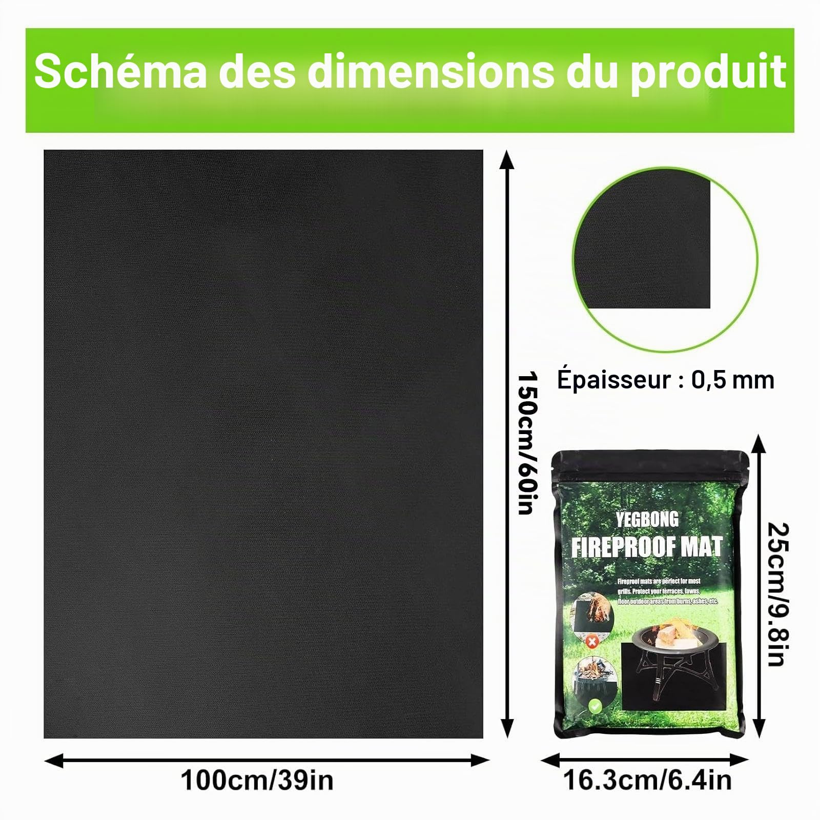 Tapis Ignifuge 120 x 100 cm pour Barbecue, Protection Thermique Réutilisable Sol
