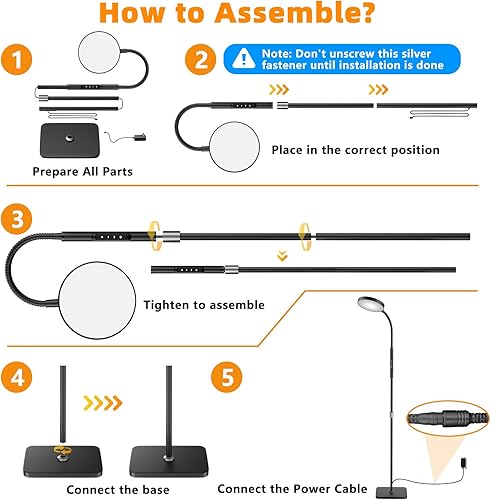Miniatura 8 de Lámpara de pie de altura ajustable para sala de estar, dormitorio, 120 LED súper brillante, lámpara de pie con control remoto y control táctil,