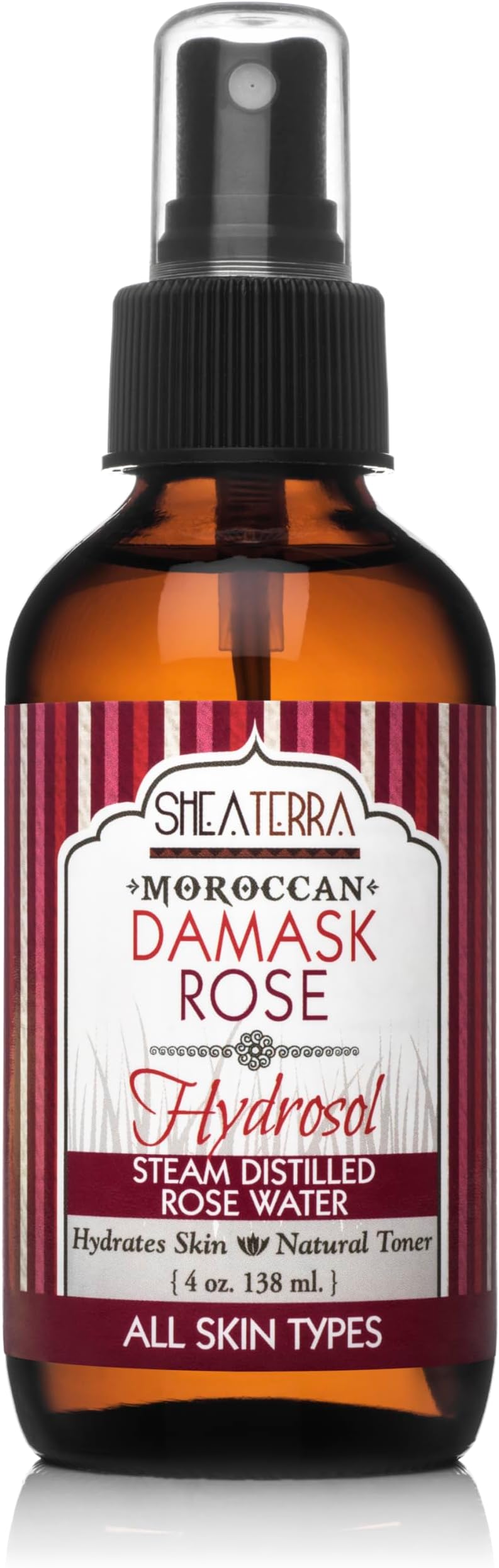 Shea Terra Organics Beauty Water, Toner & Face Mist – Moroccan Damask Rose Hydrosol | Natural Daily Hydrating Toner with Anti-Aging Rose Distillate to Moisturize & Soothe Dry, Inflamed Skin – 4 oz