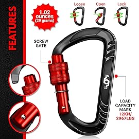 Rhino Produxs 12kN (2697 lbs) Heavy Duty Carabiner Clips, for Securing Pets, Outdoor, Camping, Hiking, Hammock, Dog Leash Harness, Keychains