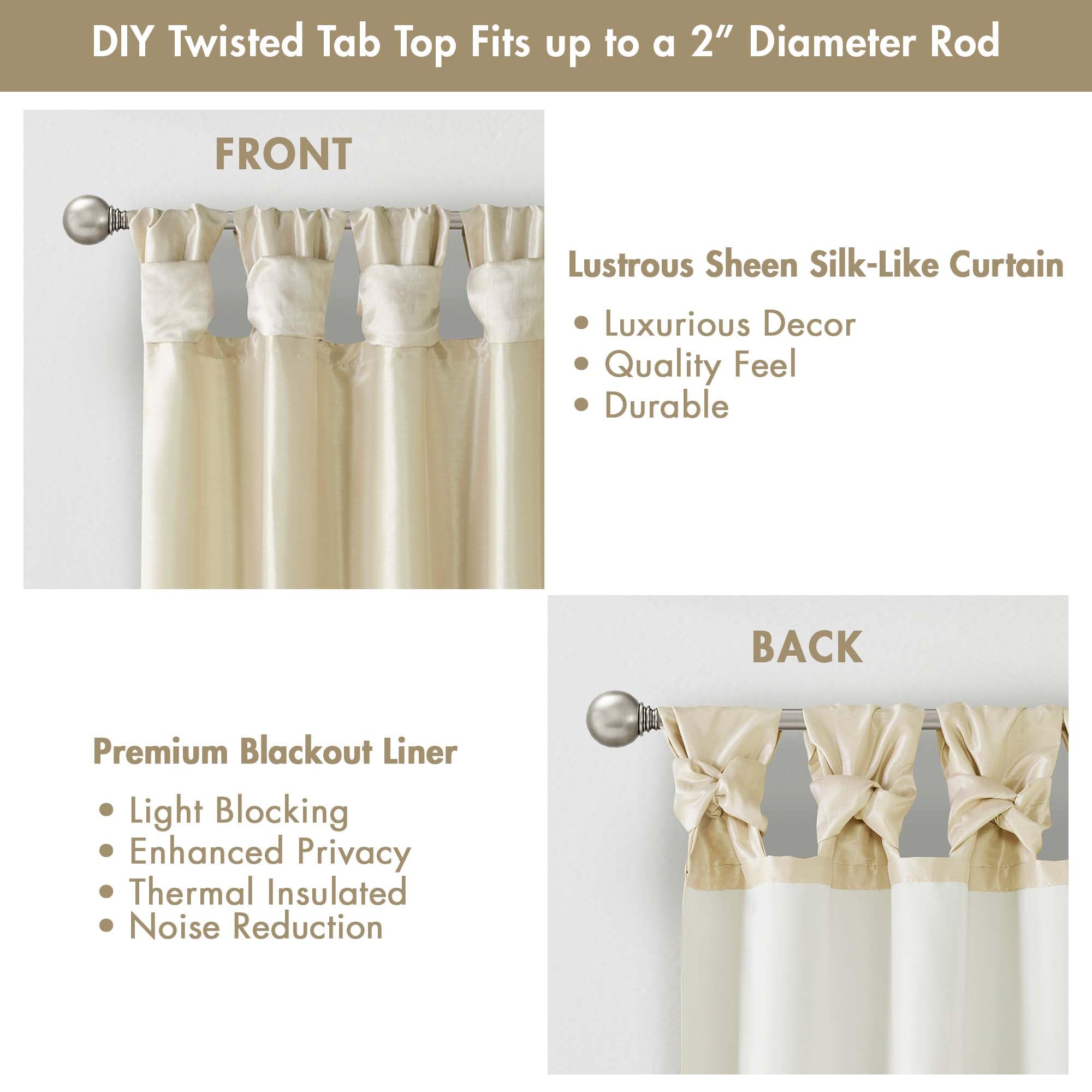 Madison Park Emilia Faux Silk Single Curtain with Privacy Lining, DIY Twist Tab Top - Image 4