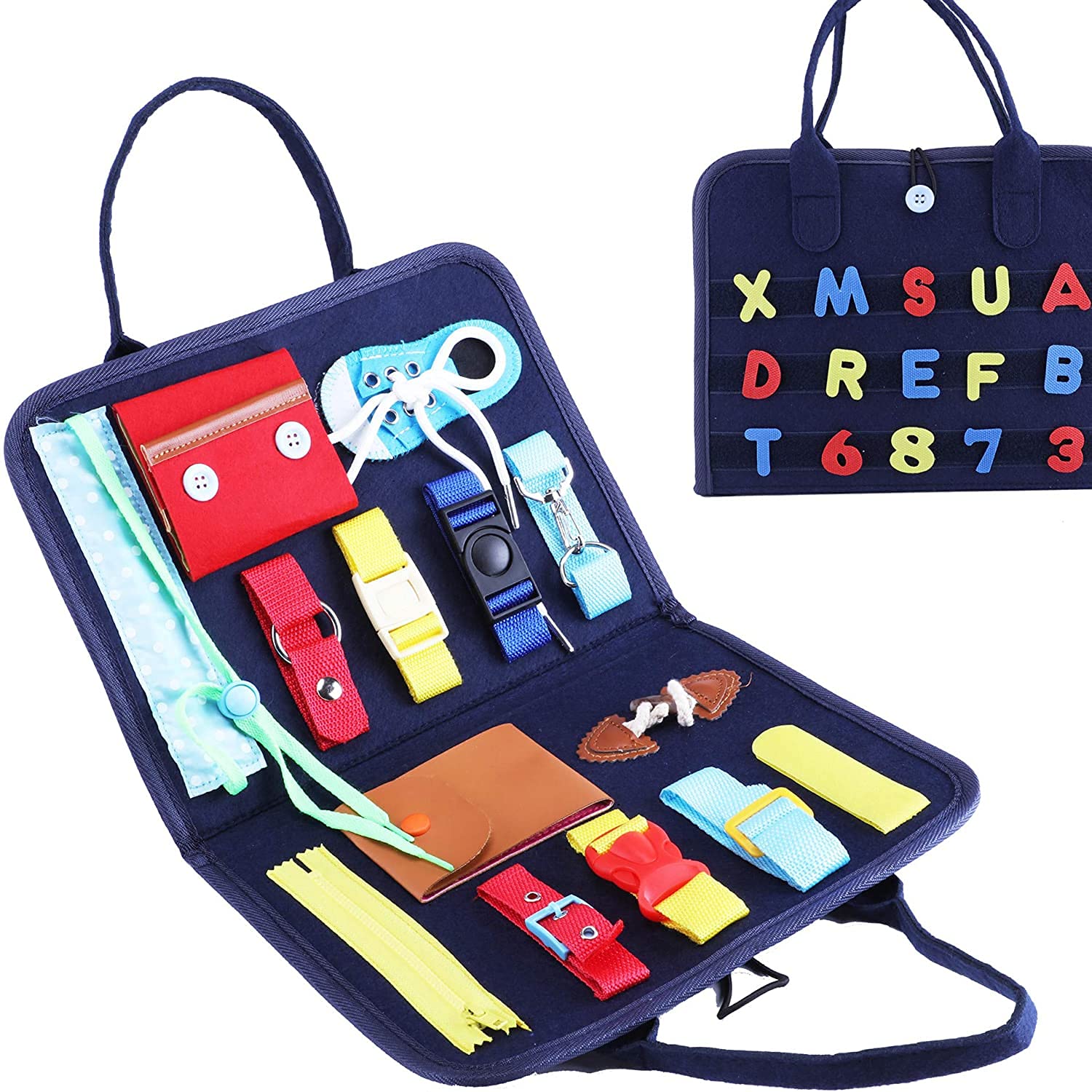 Toddler Felt Busy Board Toys Ages 1-6 / Alphabet Spell Cognition, DELFINO Learning Activities for Fine Motor Skills Travel Toy, Montessori Sensory Early Educational Toys Gift for Toddlers