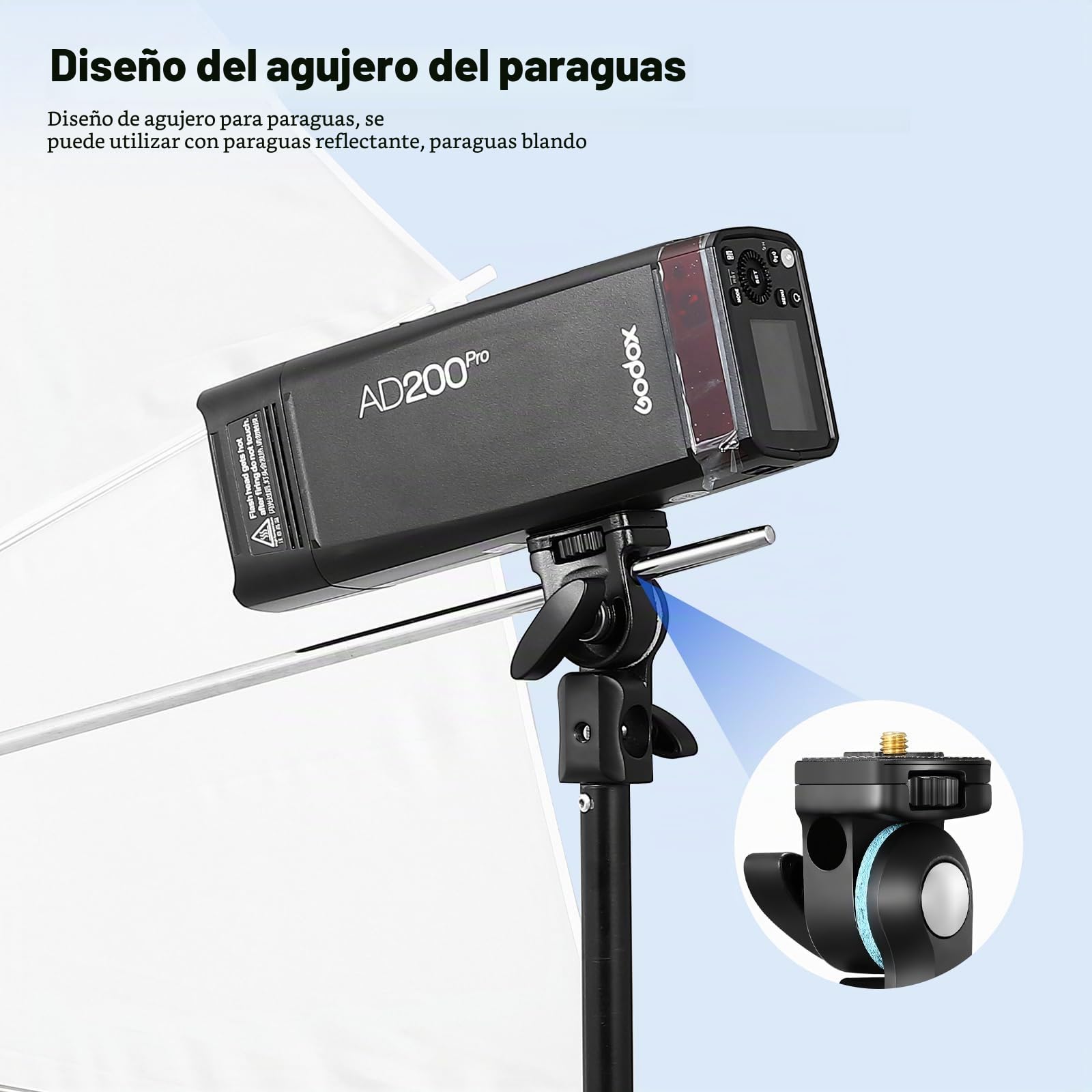 Godox AD-E2 - Soporte de metal para flash con tornillo estándar de 1/4" y adaptador de pantalla para AD100 AD100Pro AD200 AD200Pro