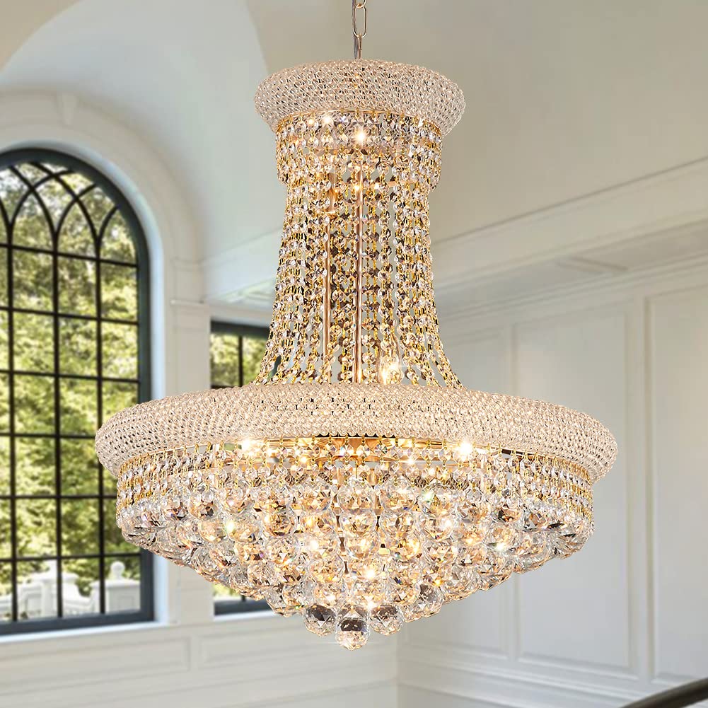 TMAFON Modern Gold Crystal Chandelier Light - Diameter 23.6" Ceiling Haning Chandelier, Pendant Lighting for Living Room, Dining Room, Foyer, Entryway, Hallway